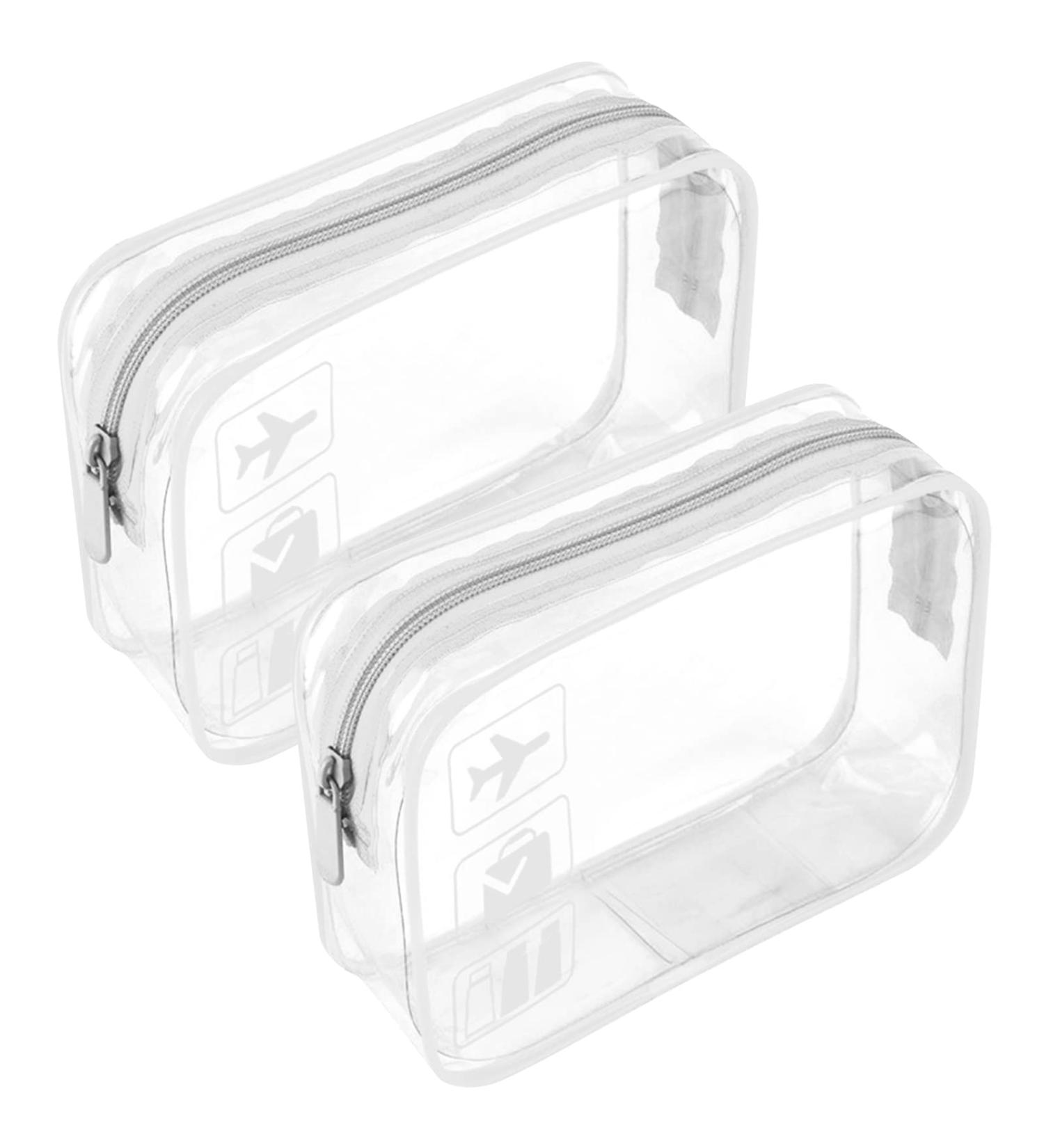 TSA Approved Clear Travel Toiletry Bag Quart Size - 2 Pack | Transparent Airport Carry On Liquid Bag for Toiletries - White - Buy Online on GoSupps.com