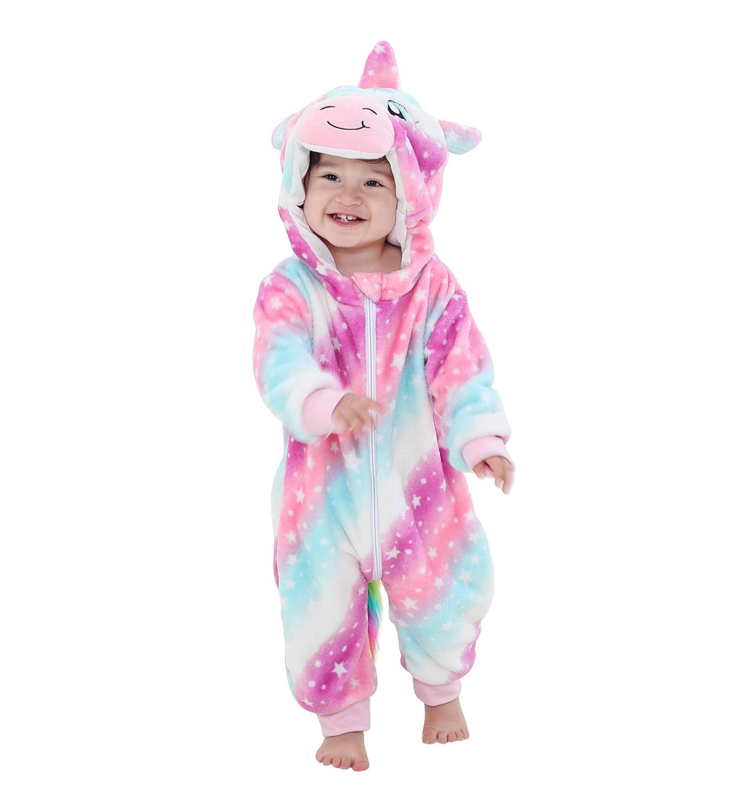 Baby Fleece Sleepsuit Onesie | Toddler Hooded Romper Jumpsuit | Kids Flannel Pyjamas | Pink, 3-6 Months - Buy Online on GoSupps.com
