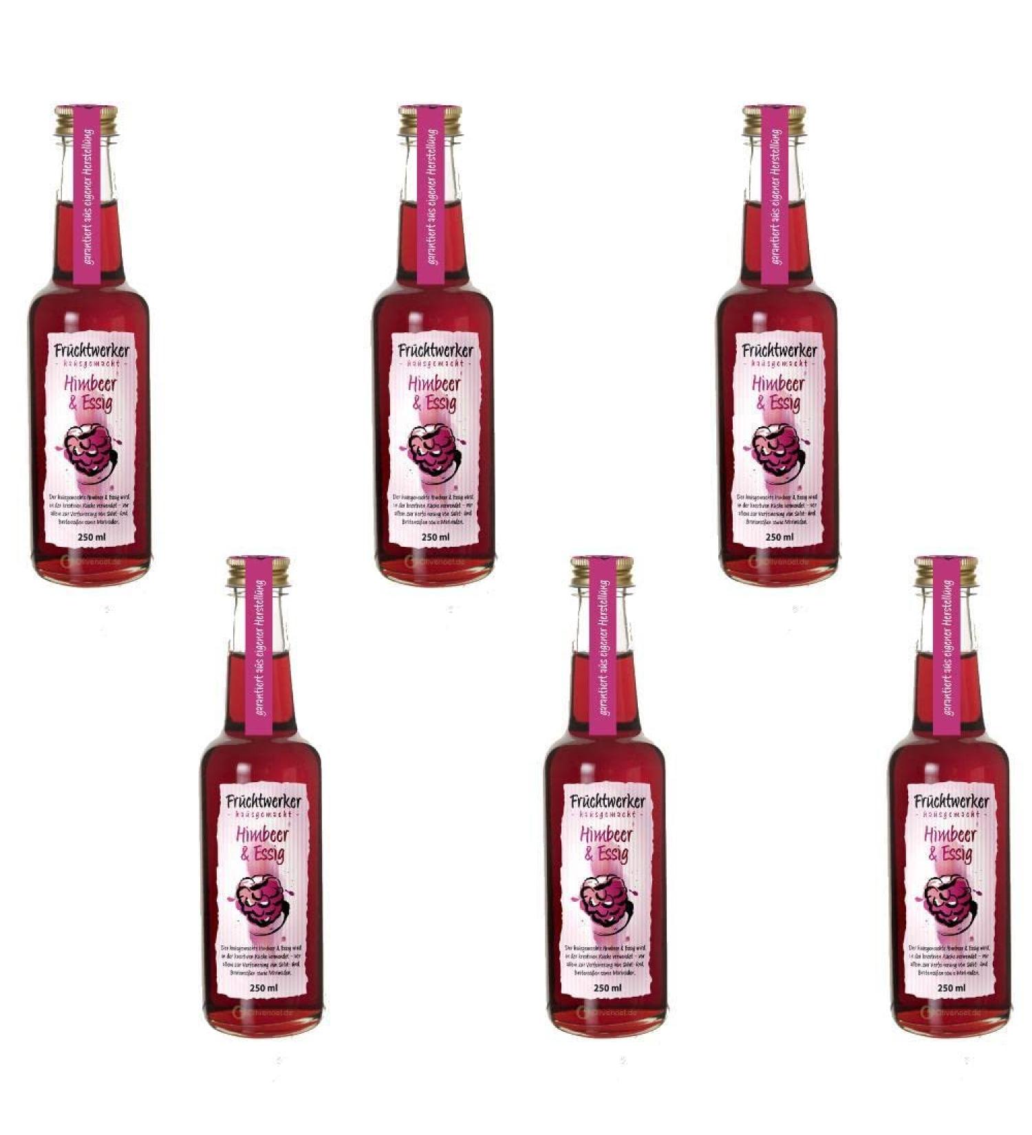 Fruchtwerker Fruit worker raspberry & vinegar with real fruit juice 6 x 250ml glass bottle - Buy Online on GoSupps.com