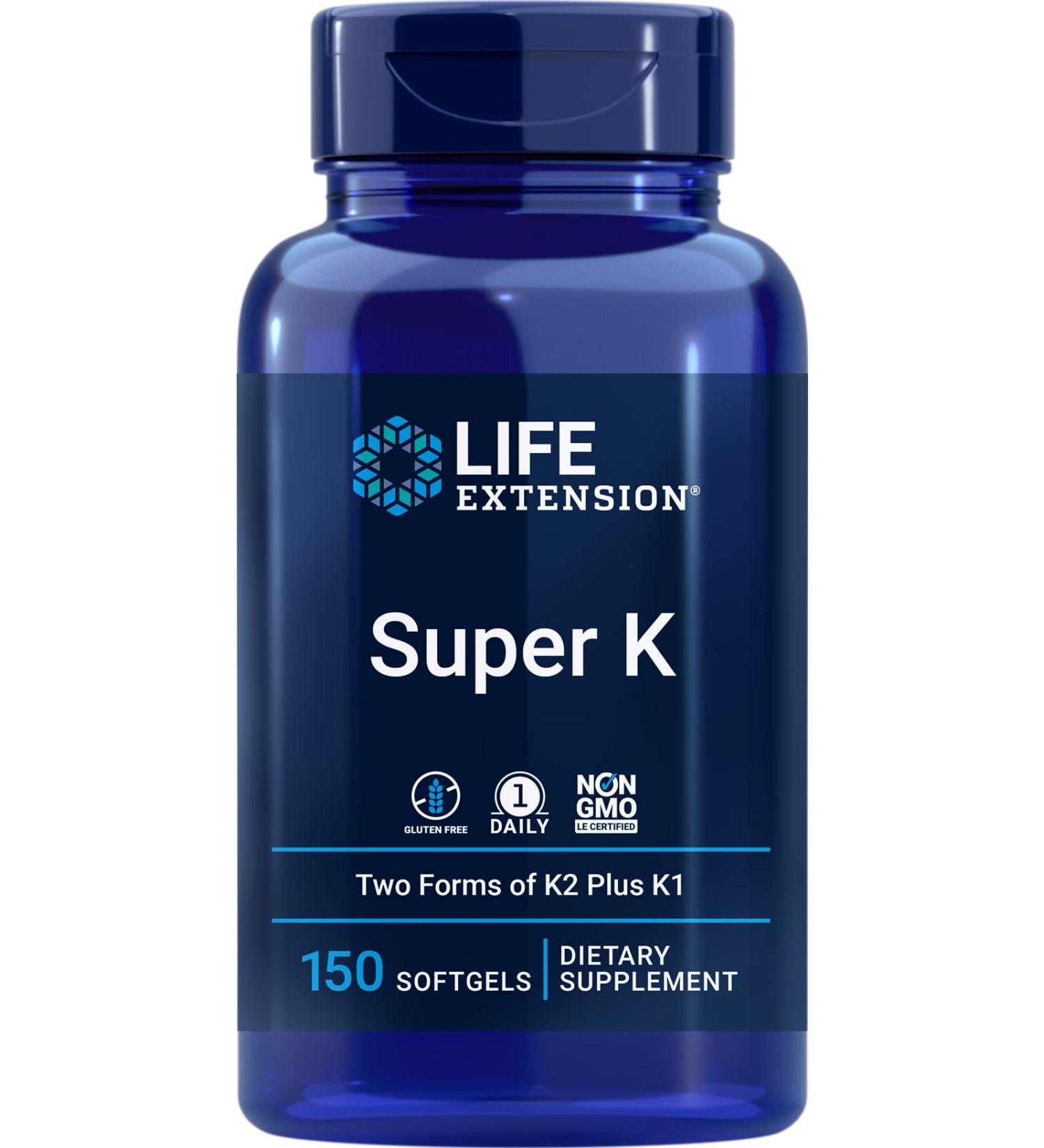 Life Extension Super K 150 Softgels | Vitamin K1 & K2 MK-4 & MK-7 | 150 Count - Buy Online on GoSupps.com