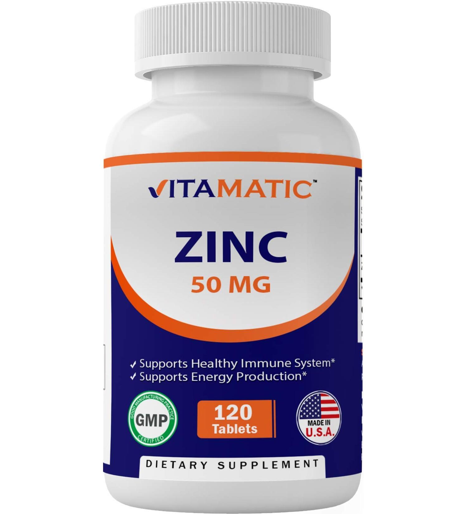 Vitamatic Zinc 50mg - Immunity Boosting Supplement with Zinc Gluconate | 120 Tablets - Buy Online on GoSupps.com