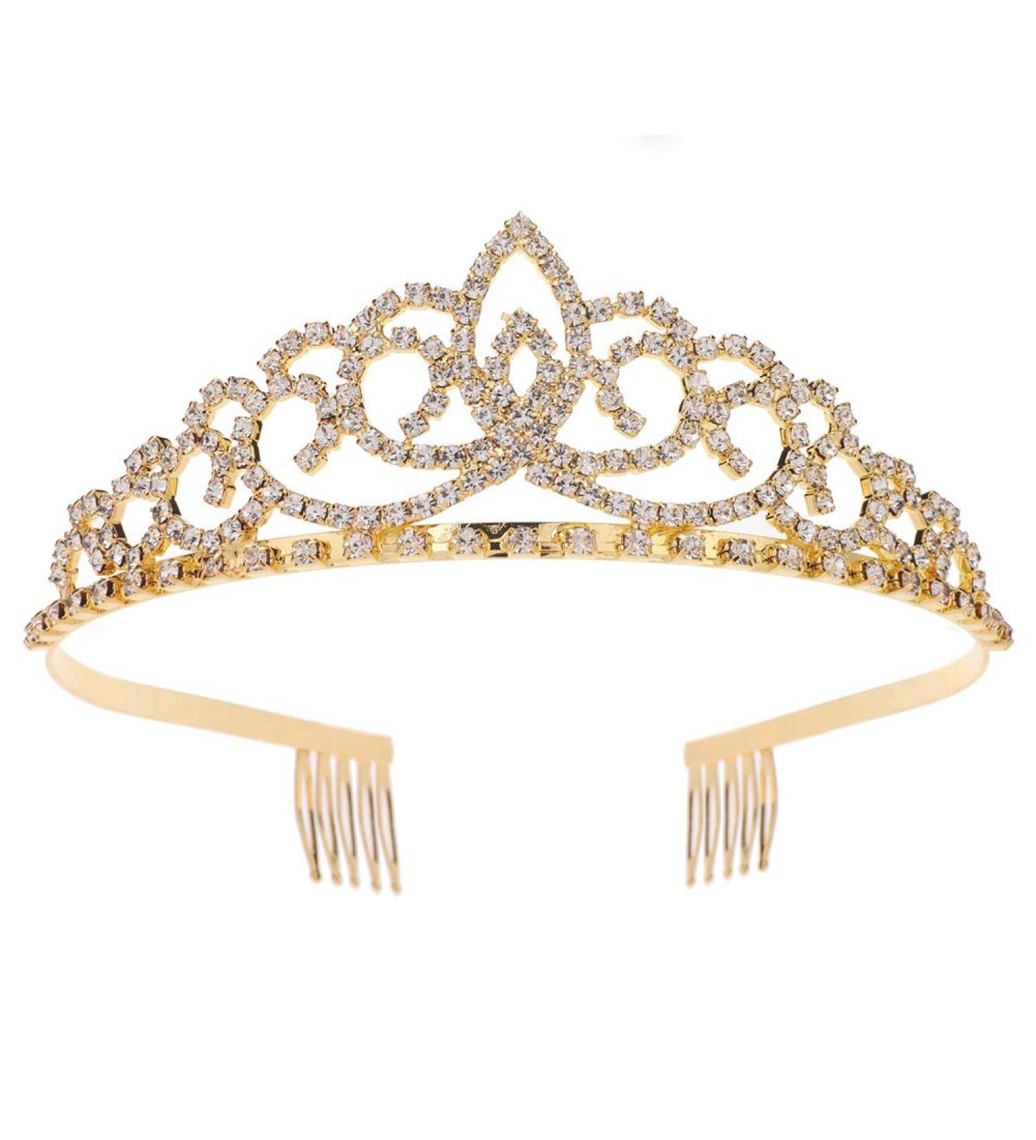 Royal Crystal Tiara Crown - Wedding Bridal Princess Headband in Gold - Buy Online on GoSupps.com