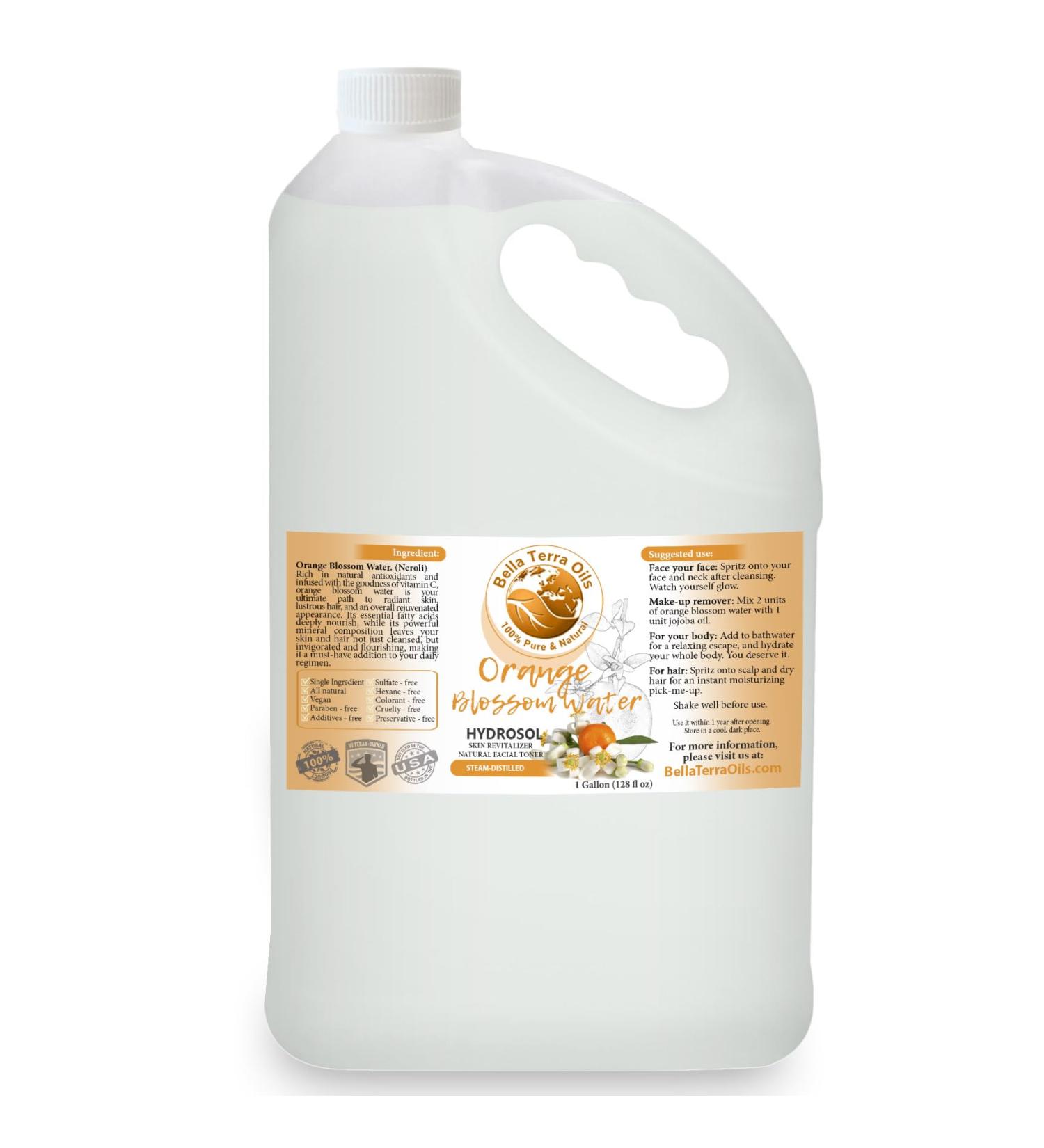 Bella Terra Oils Orange Blossom Water - 1 Gallon Neroli Hydrosol for Radiant Skin & Natural Aroma | Pack of 10 - Revitalize & Glow - Buy Online on GoSupps.com