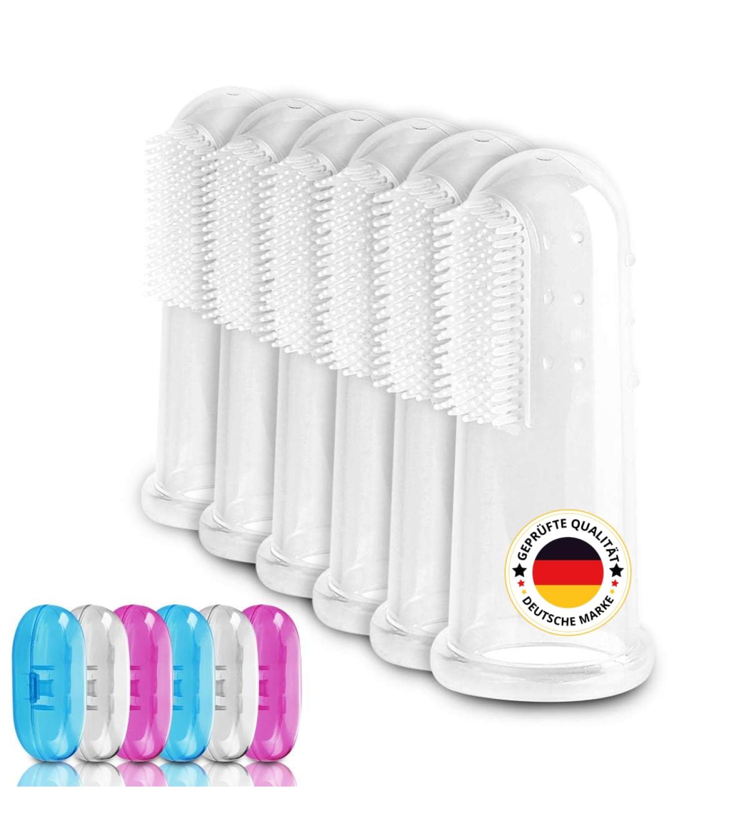 Baby Finger Toothbrush Set - 6 BPA-Free Silicone Brushes with Transport Boxes | Gentle Dental Care for Infants - Buy Online on GoSupps.com