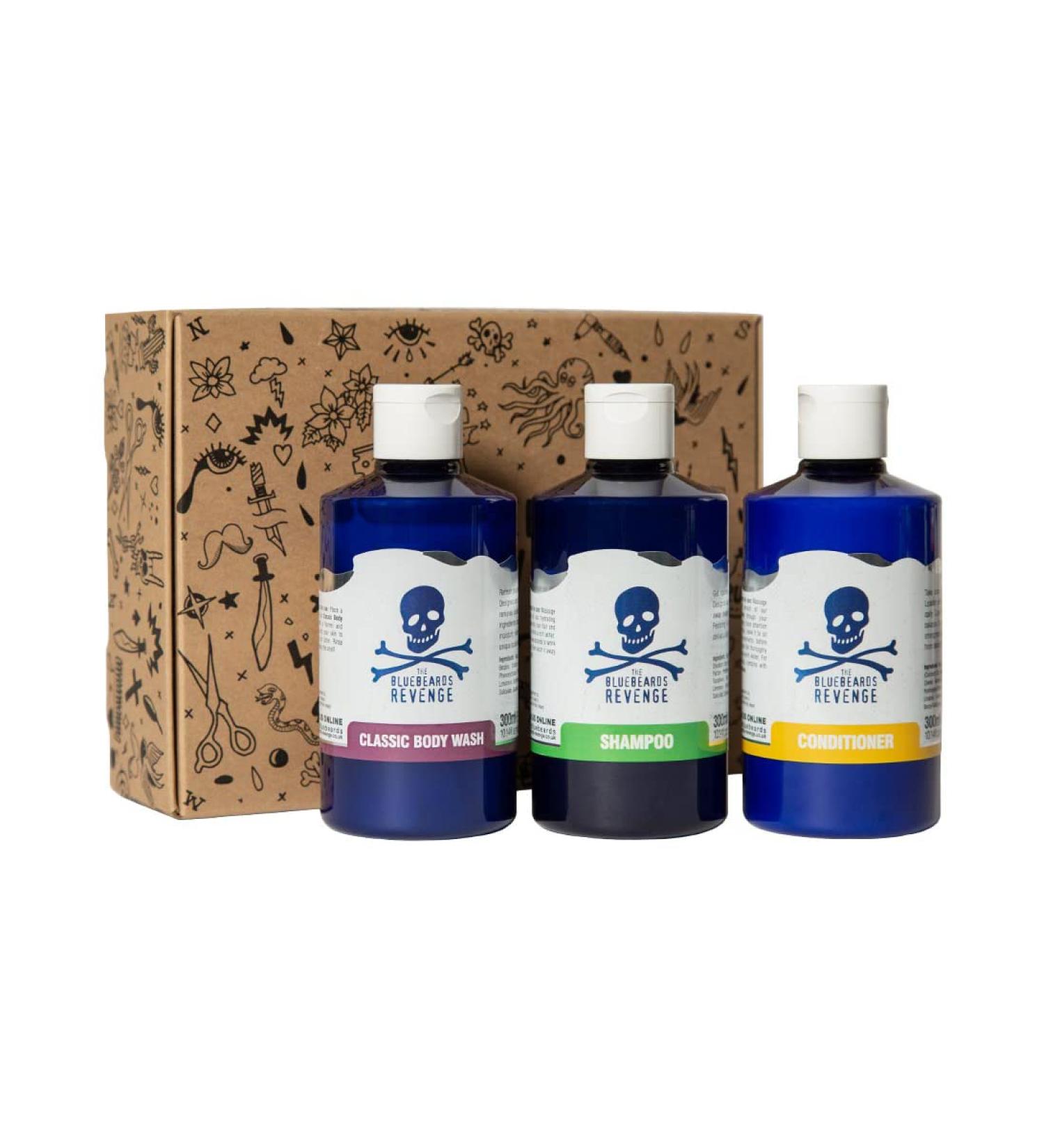 The Bluebeards Revenge Shower Essentials Set Men s 3 piece gift set Includes Shampoo (300ml) Conditioner (300ml) & Body Wash (300ml) - Buy Online on GoSupps.com