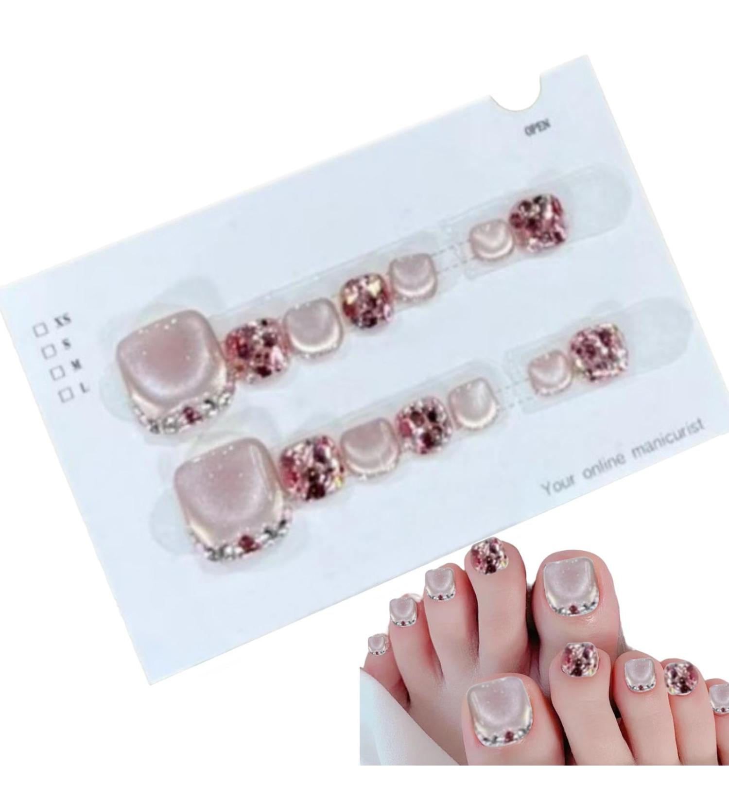 Moonyan Glitter Press On Toenails - Glitter Toenails | Sparkling Cat's EyeToenail Glossy Fake Toe Nails Manicure Art Easy to Apply for Women Girls for Summer - Buy Online on GoSupps.com