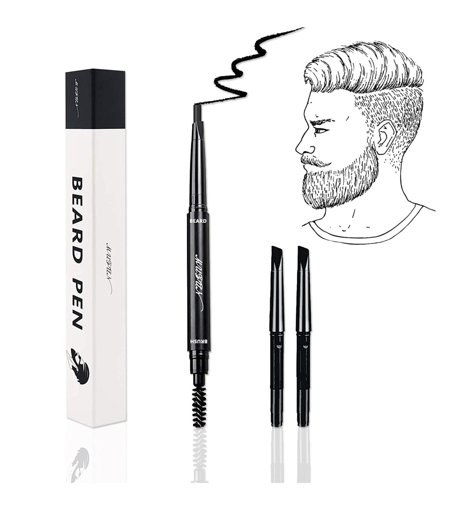 Beard Pen Beard Filler Pencil for Men - Waterproof & Sweat Proof Beard Styling Tool for Natural Fullness - Includes 2 Replacement Tips (Black) - Buy Online on GoSupps.com