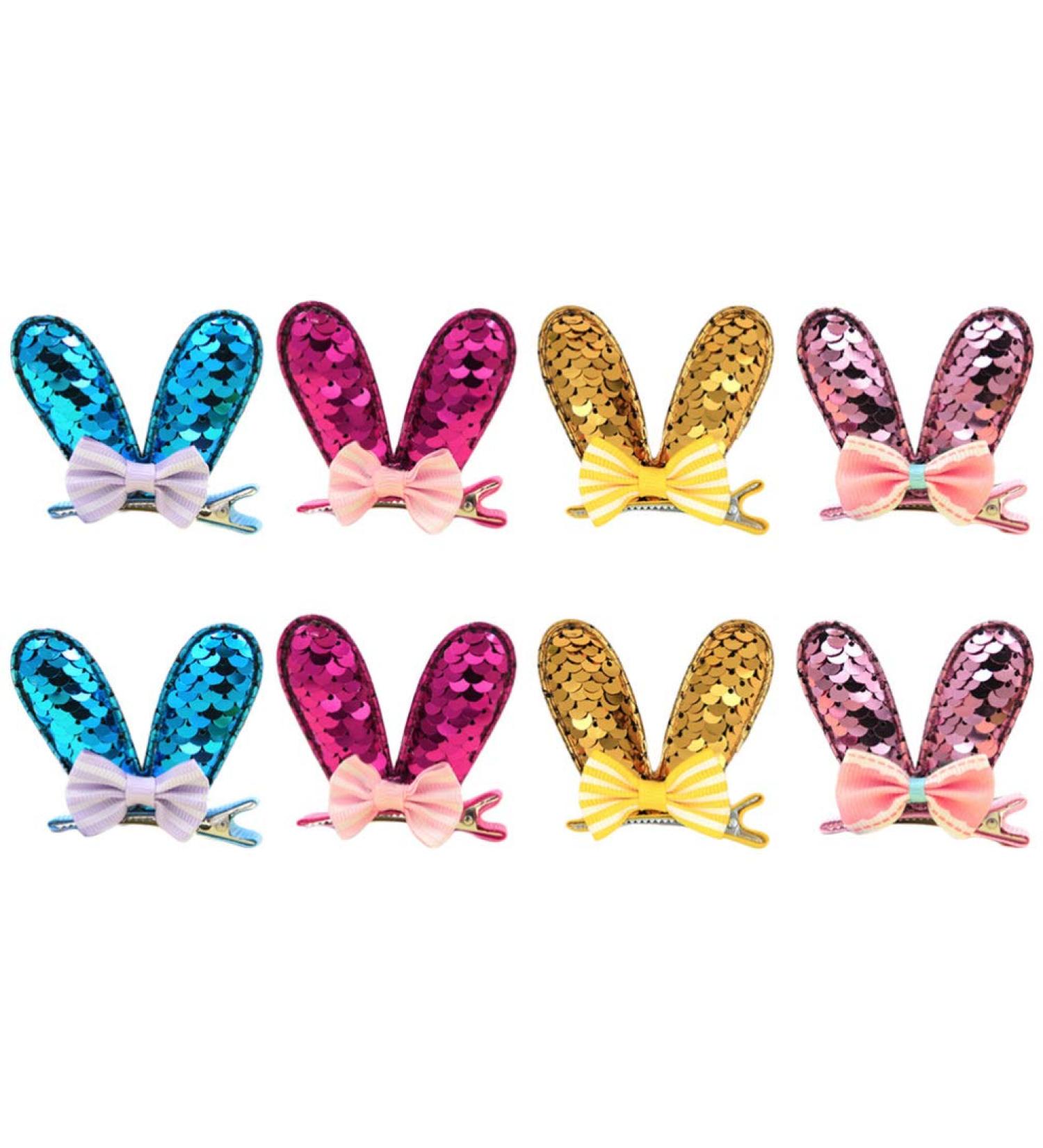 Minkissy 8-Piece Rabbit Baby Girl Hair Accessories | Easter Sequin Hair Clips & Bowknot Loops for Toddlers - Buy Online on GoSupps.com