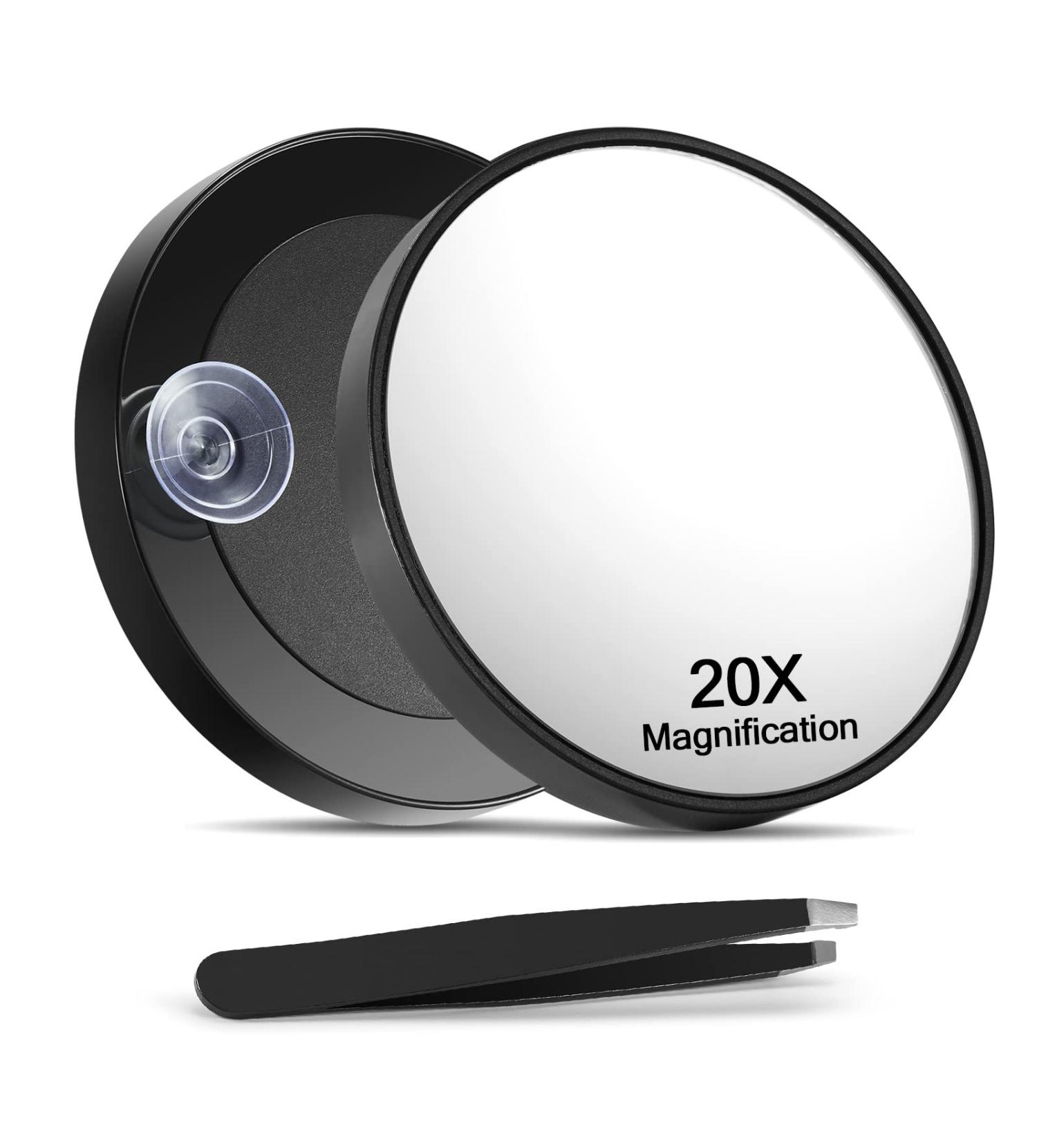 Macaki 20X Magnifying Makeup Mirror with Suction Cups & Slant Tweezers - 1PCS Black - Buy Online on GoSupps.com