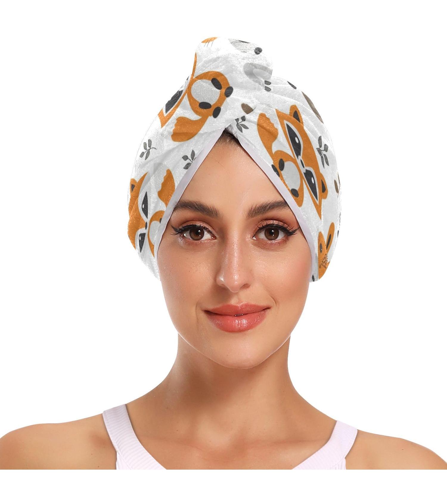 Colorful Small Fox Hair Towels 2 Pack | Super Absorbent Quick Dry Hair Turbans for Women & Girls - Ideal for Easy Drying - Buy Online on GoSupps.com