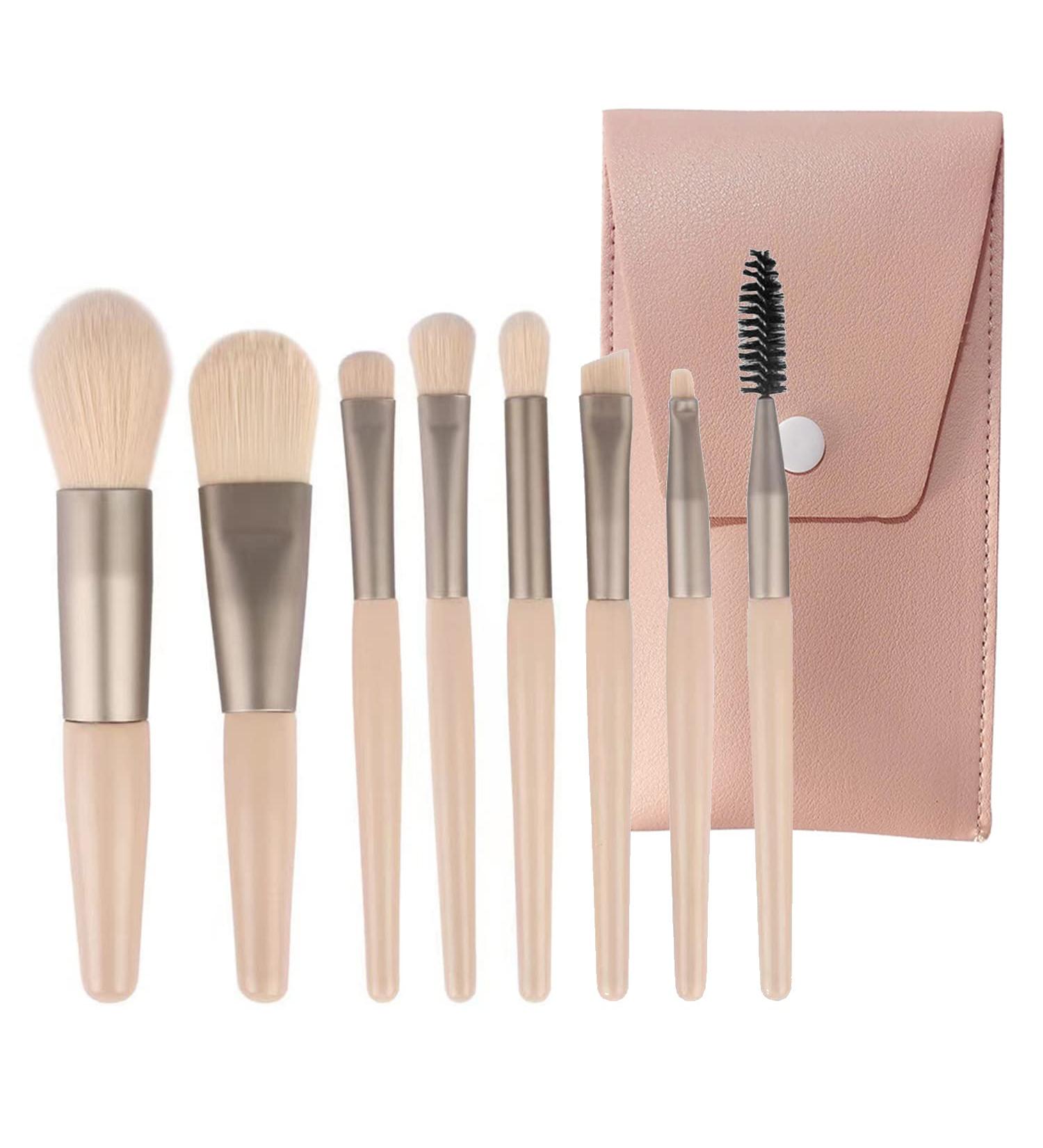 8 Piece Makeup Brush Set - Foundation, Blush, Concealer, Eye Shadow, Liner - Travel Friendly - Apricot Color - Buy Online on GoSupps.com