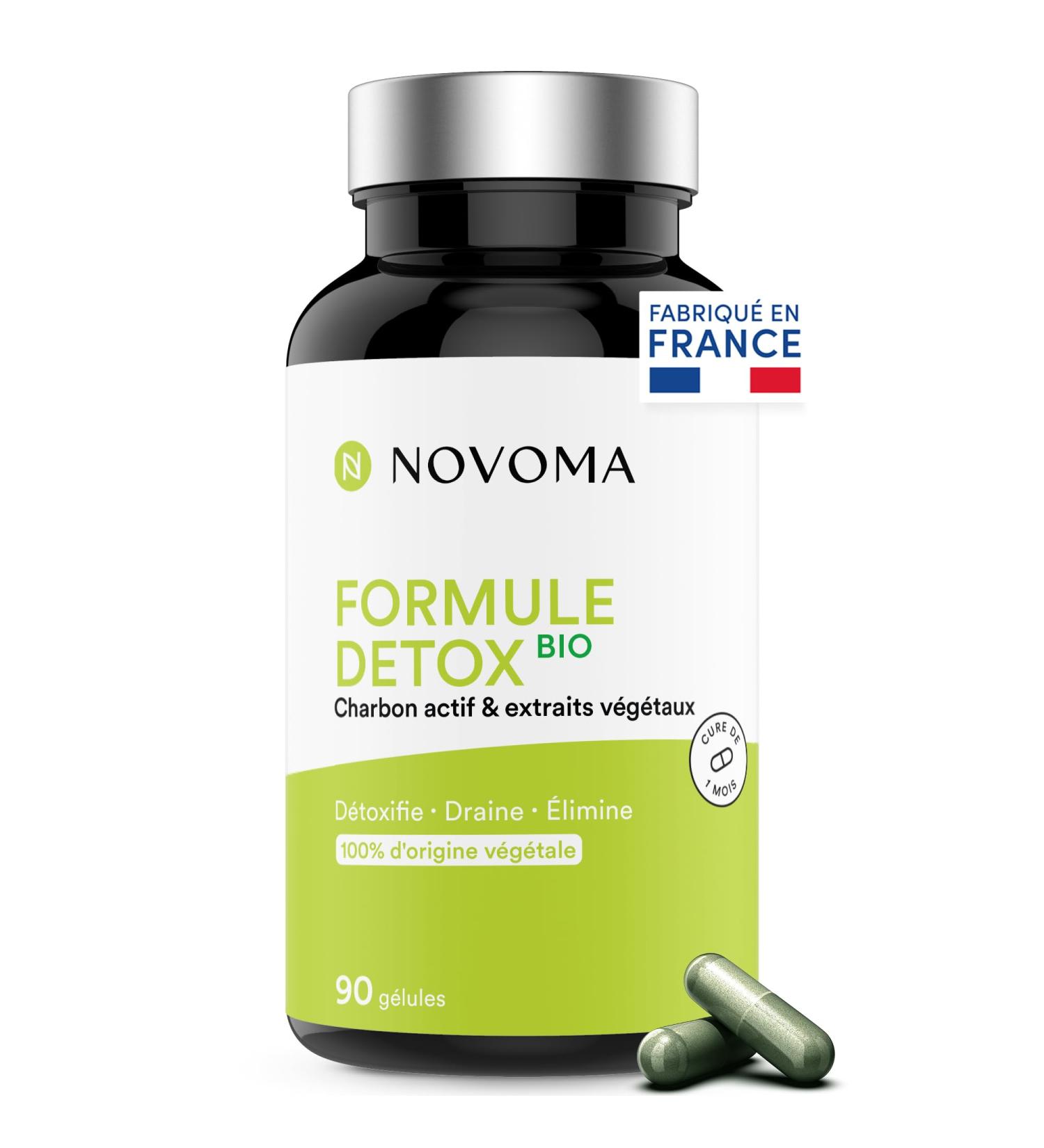 NOVOMA Organic Detox Formula Liver Purification & Digestion With Activated Carbon Milk Thistle Chlorella & Ginger 1 Month Cure 90 Capsules Vegan Made in France - Buy Online on GoSupps.com