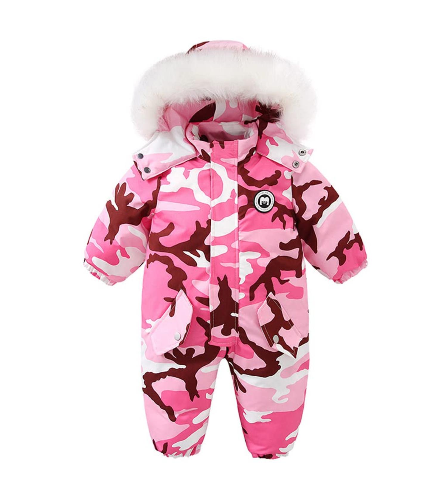 Kids Winter Snowsuit | Waterproof Hooded Fleece Romper | Pink | 2-3 Years - Buy Online on GoSupps.com