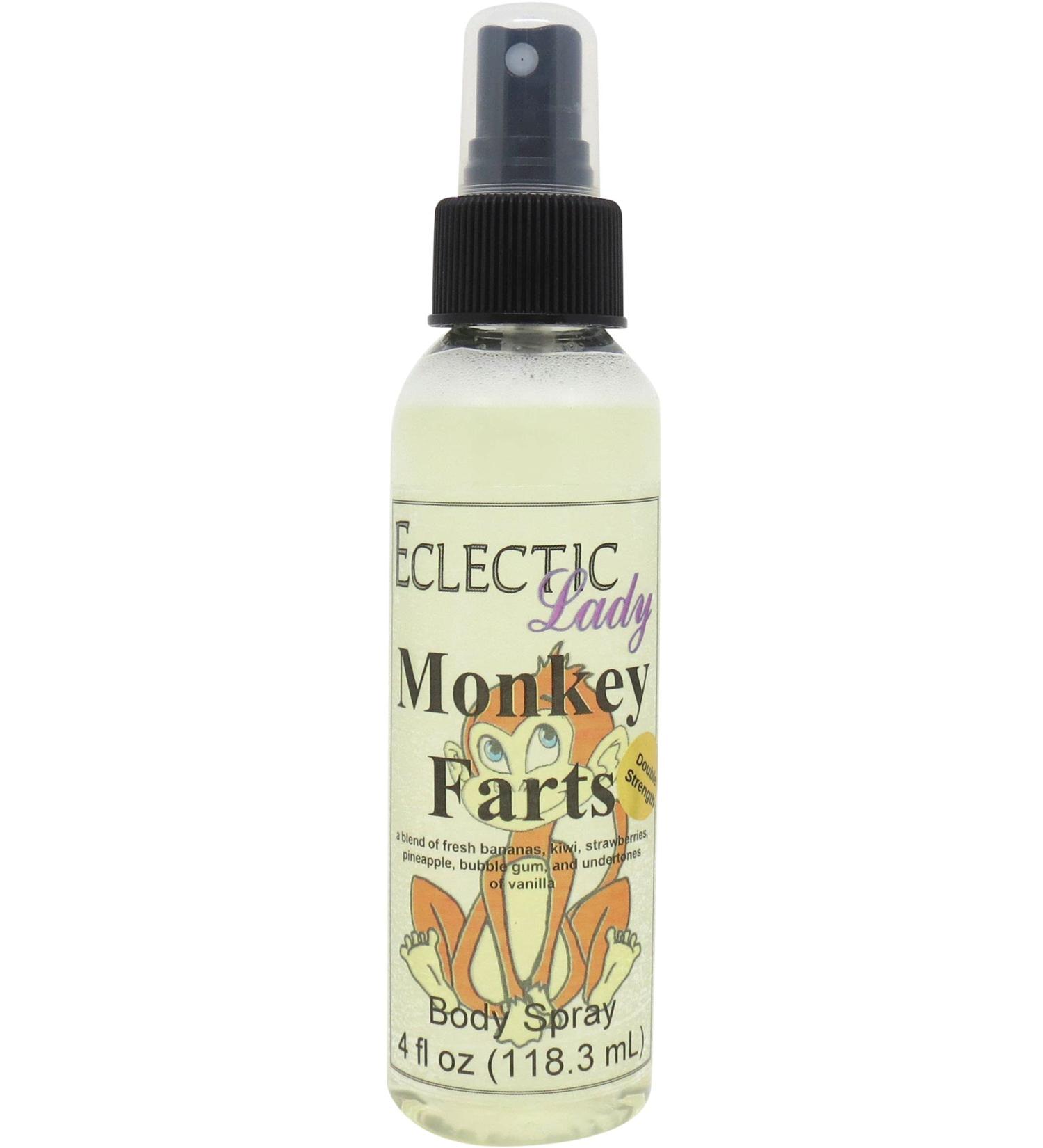 Monkey Farts Body Spray (Double Strength) 4 ounces Body Mist for Women with Clean Light & Gentle Fragrance Long Lasting Perfume with Comforting Scent for Men & Women Cologne with Soft Subtle 4 Fluid Ounces (Double Strength) - Buy Online on GoSupps.com