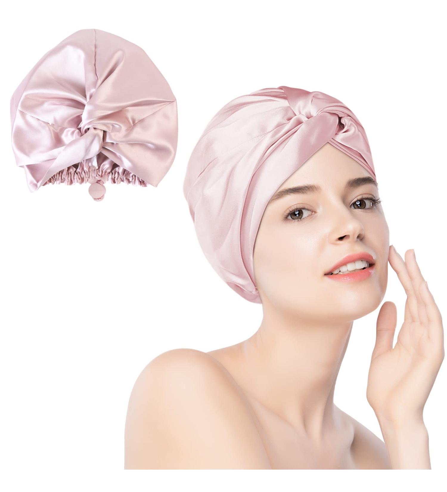 Arqumi Double-Layer Satin Hair Bonnet for Women - Large Pink Sleep Cap with Adjustable Drawstring - Ideal for Long and Short Hair - Buy Online on GoSupps.com
