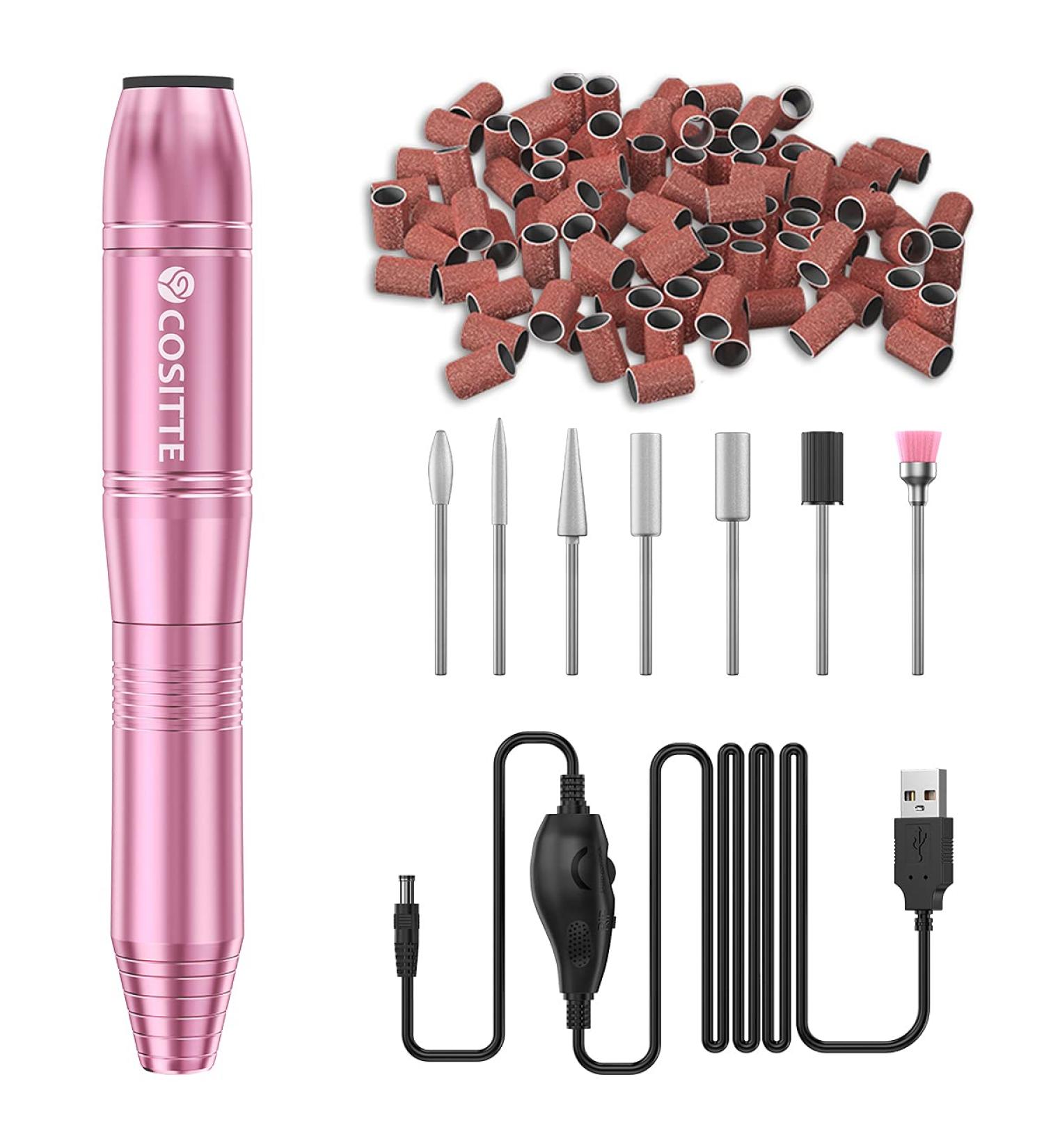 COSITTE Electric Nail Drill - Portable USB Electric Nail File for Manicure & Pedicure in Pink - Buy Online on GoSupps.com