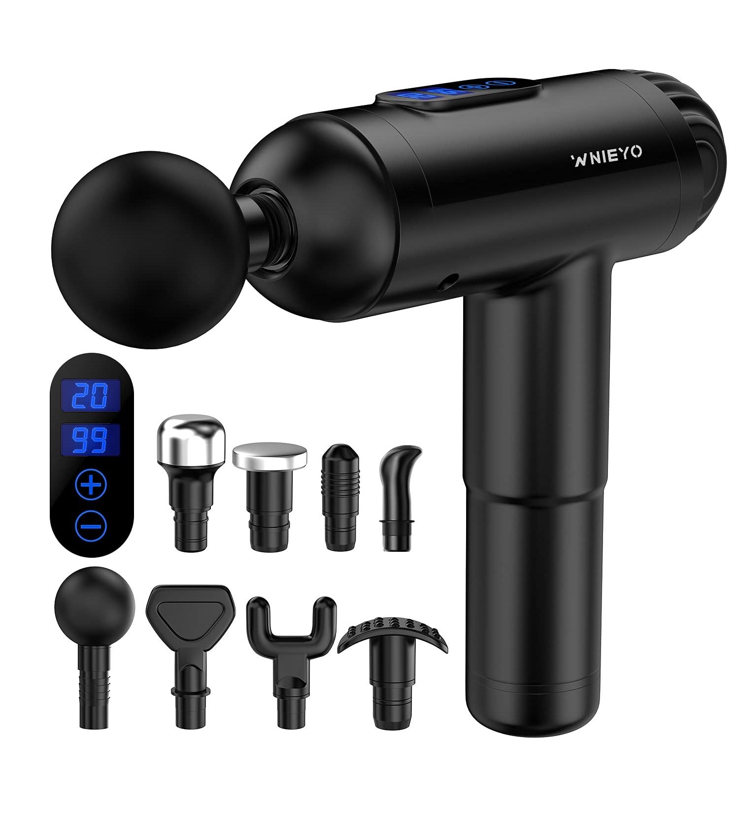 Deep Tissue Massage Gun for Athletes | 20 Speed Muscle Massager with 8 Replacement Heads and Side Screen - Buy Online on GoSupps.com