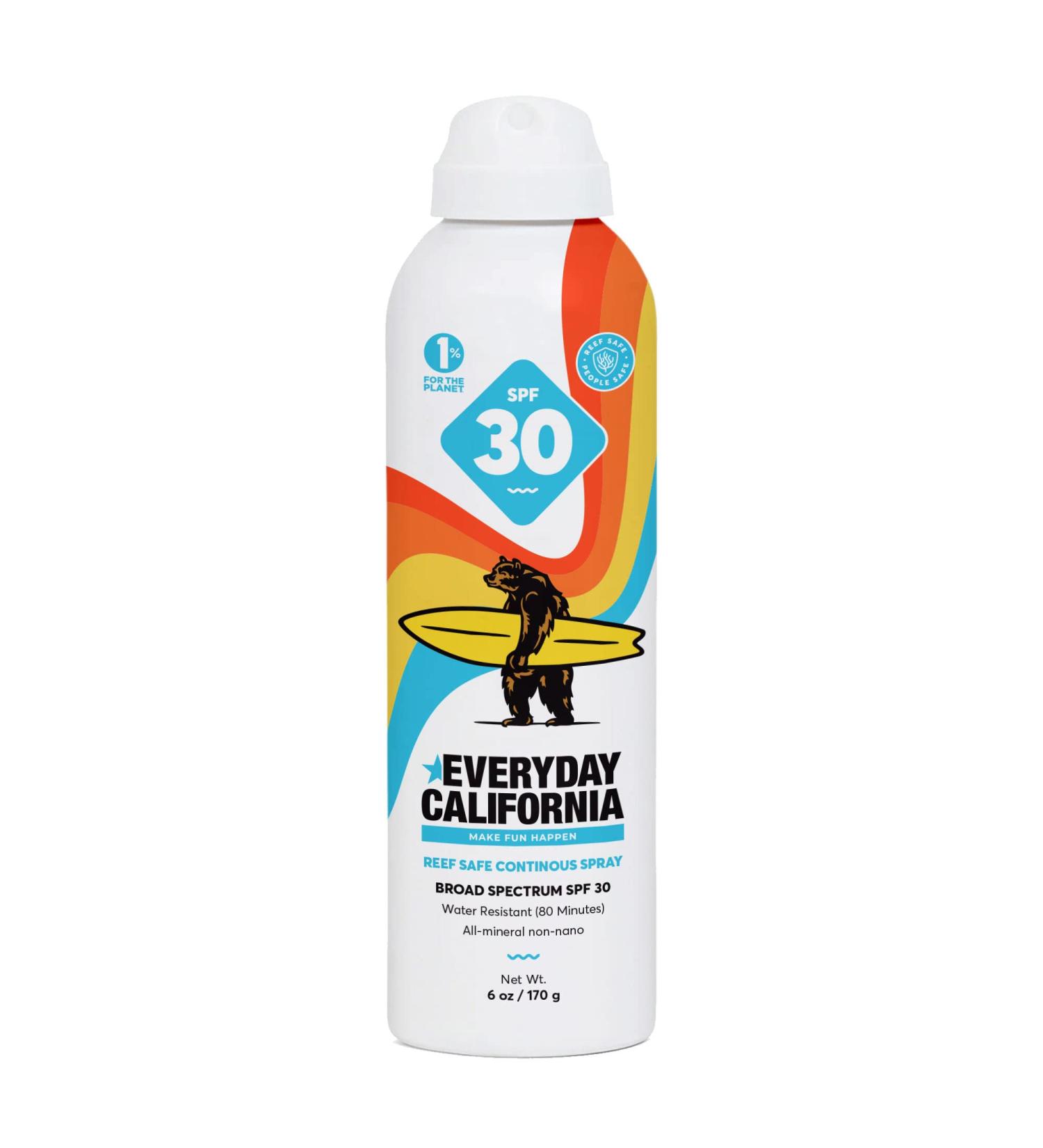 Everyday California SPF 30 Reef Safe Mineral Spray Sport Sunscreen - Water Resistant Zinc Sunblock - Coral Reef Friendly UVA/UVB Broad Spectrum Sunscreen (6oz) - Buy Online on GoSupps.com
