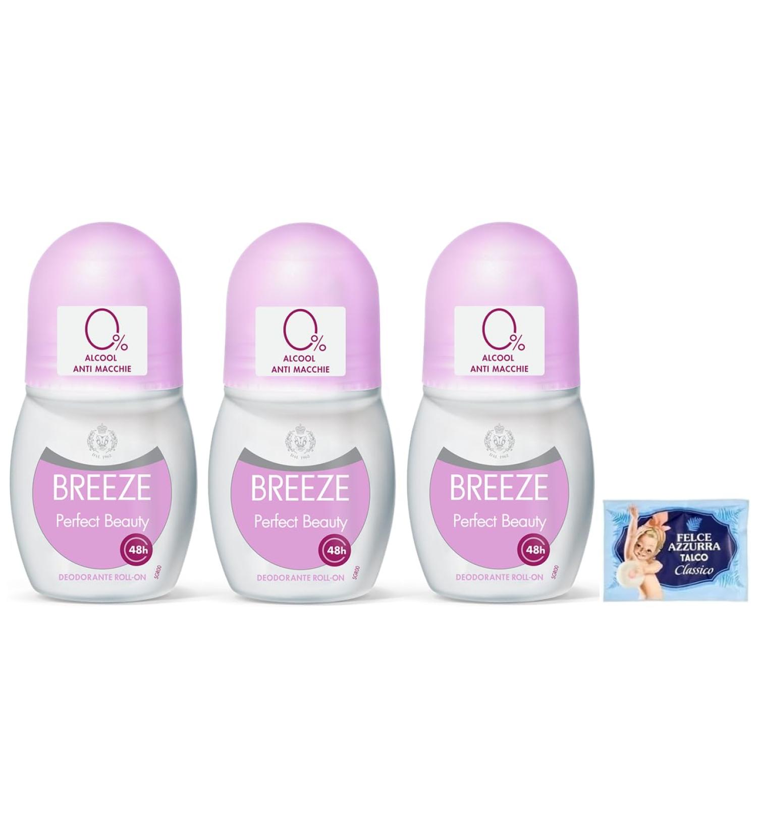  Felce Azzurra BREEZE Perfect Beauty 3-Pack Roll-On Air Fresheners 50ml + 1 Free Pack of Blue Fern Talcum Powder 100g Envelope - Buy Online on GoSupps.com