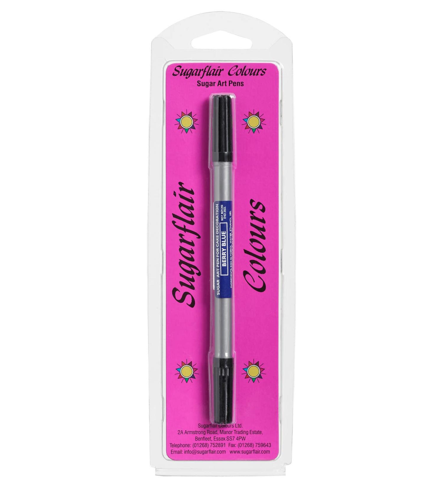 Sugarflair Berry Blue Edible Food Decorating Pen - Dual Tip Food Pens for Writing Messages & Drawing On Sugar Paste Marzipan Frosting Or Any Other Dry Smooth Surface