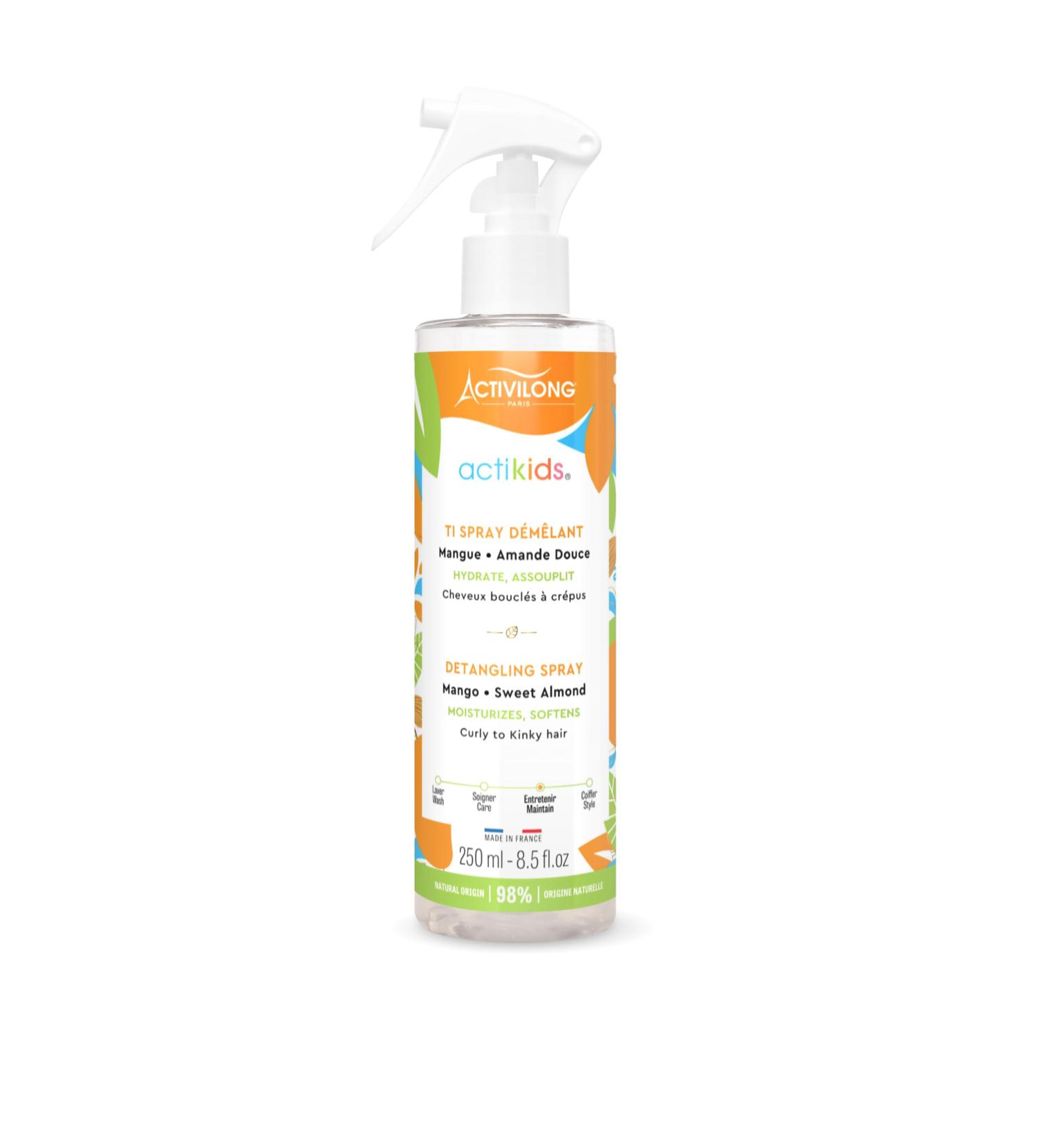 Activilong - Ti Spray to dismantle actikids - curly hair - from 3 years - sweet almond and mango - 98 % natural ingredients - vegan - hypoallergenic fragrance - Made in France - 250