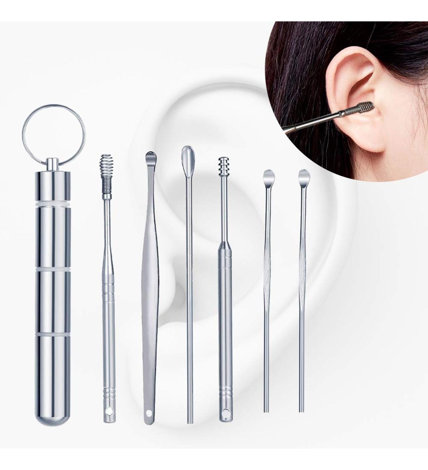 Portable 6-in-1 Ear Wax Removal Tool Kit with Metal Storage Case - Stainless Steel Ear Pick Curette Cleaner Spoon by SHJYKRU - Buy Online on GoSupps.com