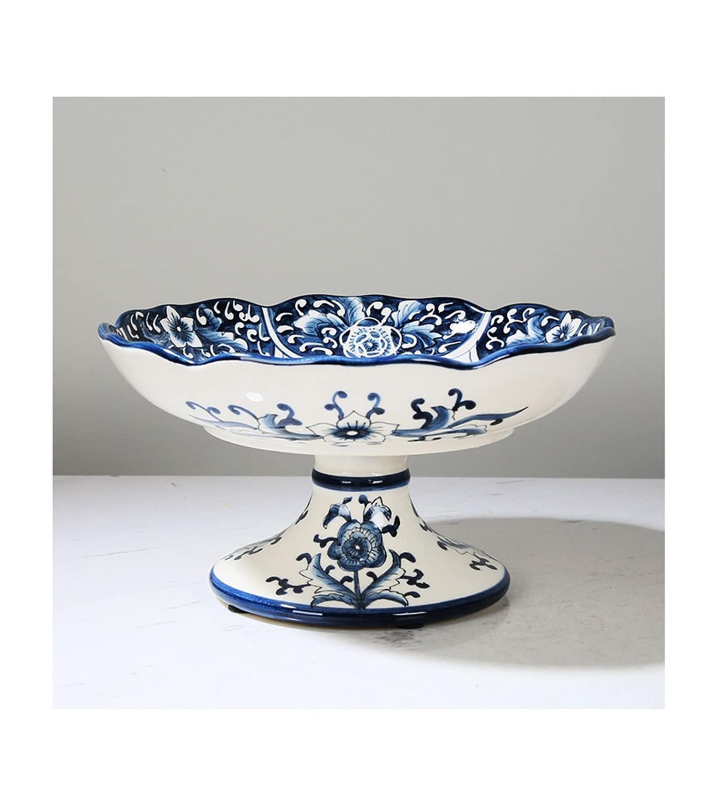 Fruit Bowl Fruit Bowl New Chinese Style Retro Blue and White Porcelain Fruit Dish Home Living Room Kitchen Restaurant Desktop Decor Round Ceramic Fruit Plate Fruit Plate - Buy Online on GoSupps.com