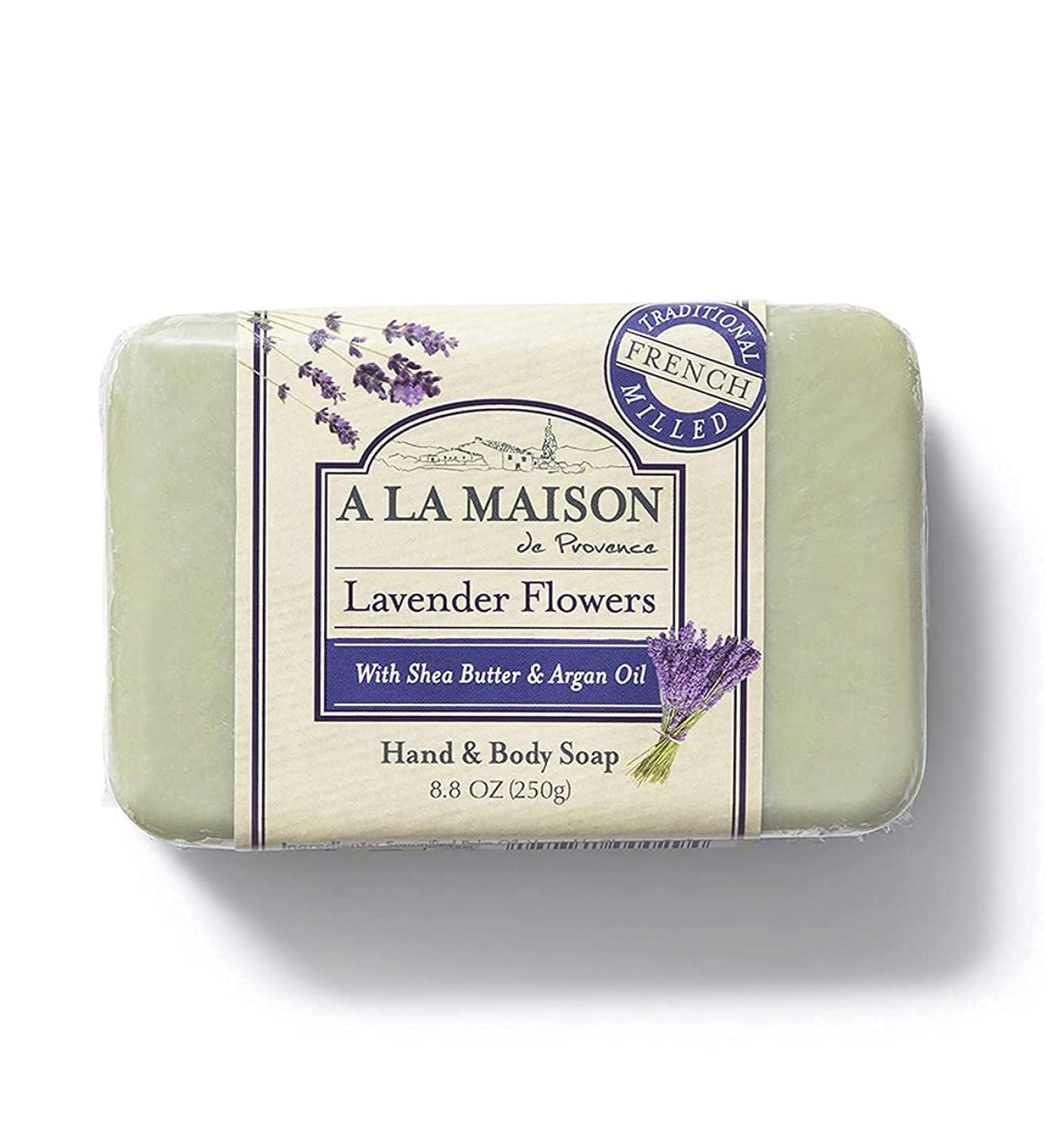 A La Maison Lavender Flower Bar Soap 8.8 oz. | 1 Pack Triple French Milled All Natural Soap | Moisturizing and Hydrating For Men, Women, Face and Body 8.8 Ounce (Pack of 1)