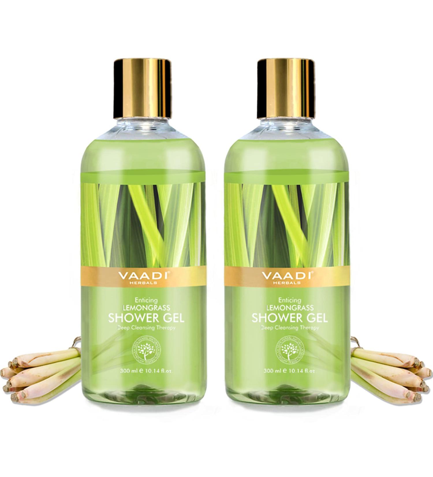 Vaadi Herbals Shower Gel Enticing Lemongrass Body Wash Sulfate Free Bath Gel - All Skin Type - 2x 300ml