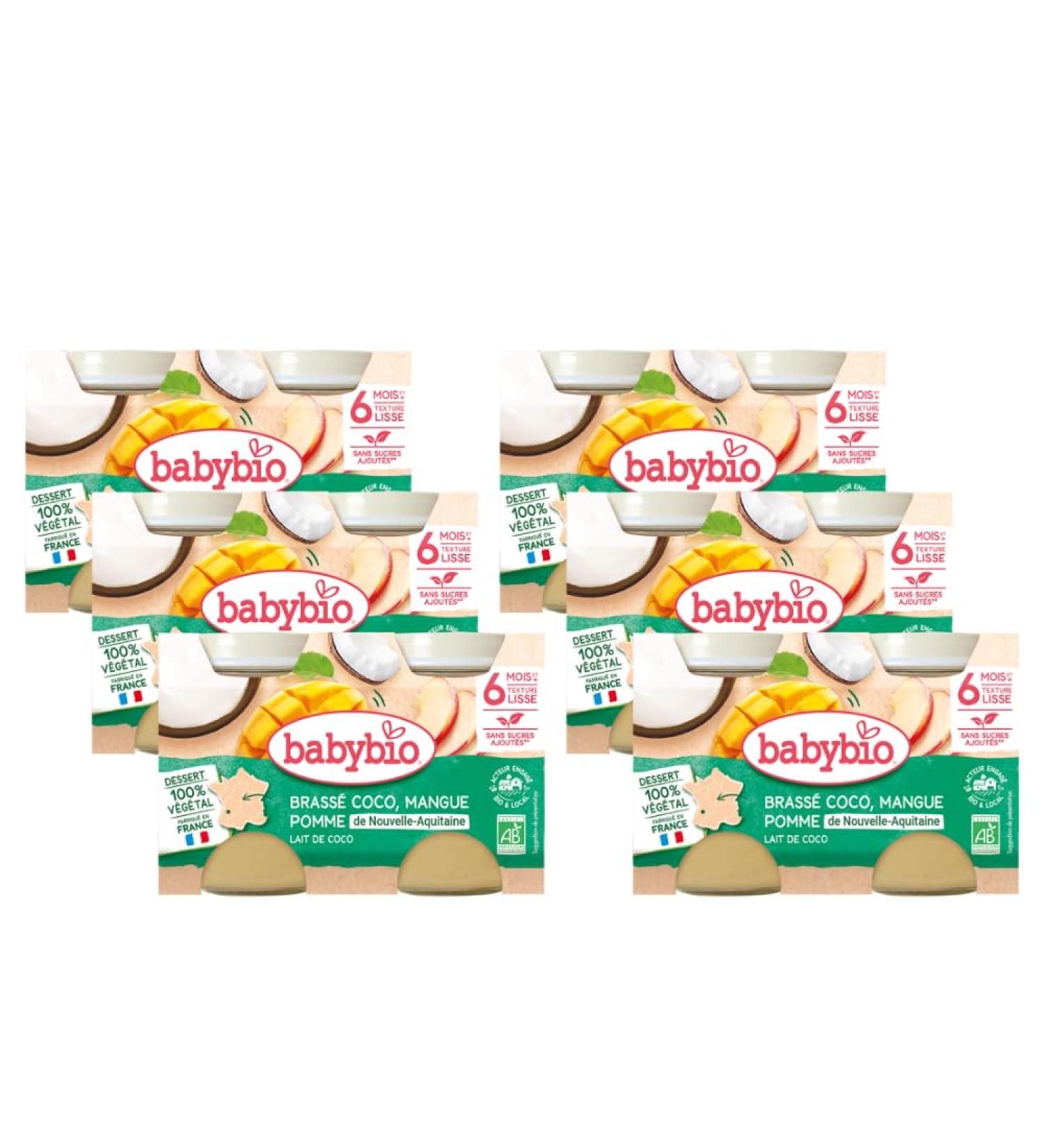 Babybio - Petits Pots - Brass V g tal Coco Mangue Pomme - 2x130g - 6+ mois - Lot de 6 - BIO Mangue Pomme 2x130g (lot de 6)
