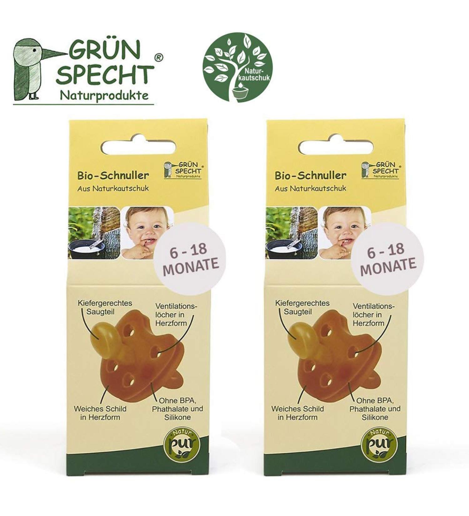 Buy Gruenspecht ORGANIC Natural Rubber Pacifiers - Set of 2 Soft Heart-Shaped Shield Orthodontic Design for 6-18 Months - Buy Online on GoSupps.com