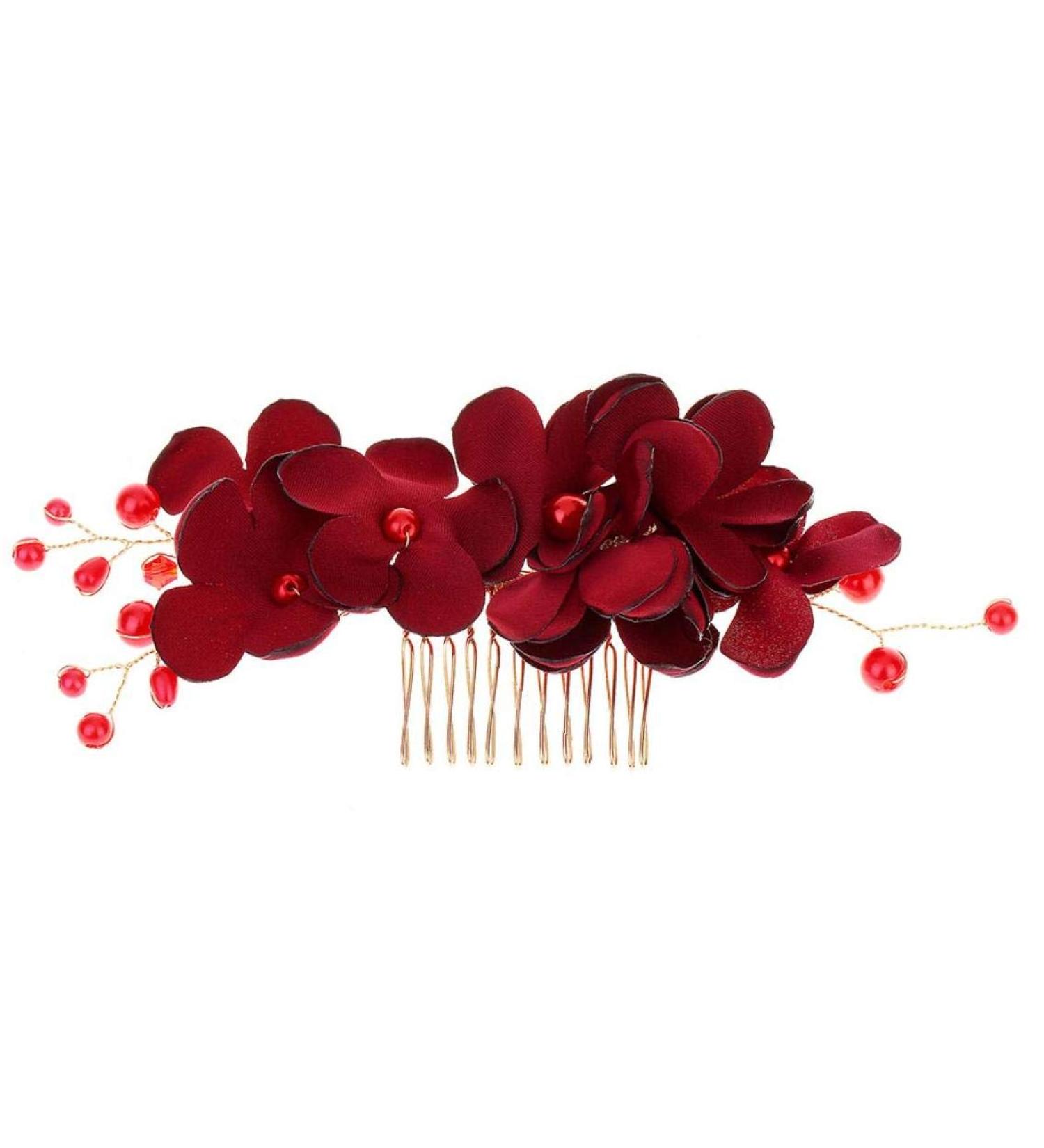 Elegant Wedding Bridal Combs Red Flower Beads Women Bridal Hair Pins Headdress bridal hair accessories Hair Jewelry - Buy Online on GoSupps.com