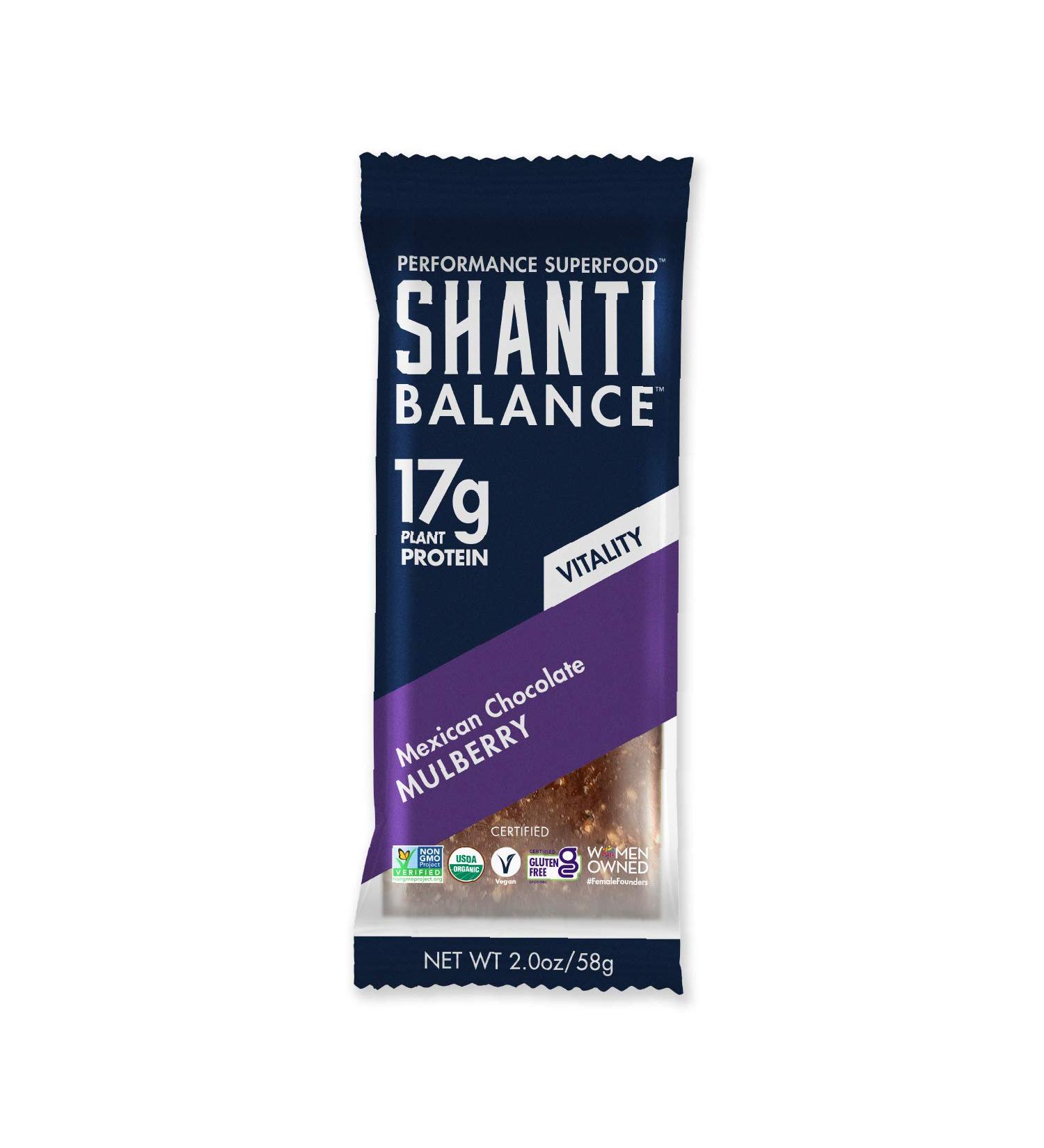SHANTI BALANCE Mexican Chocolate Mulberry Bars - 17g Plant Protein, Gluten-Free Superfood | 12 Count - Buy Online on GoSupps.com