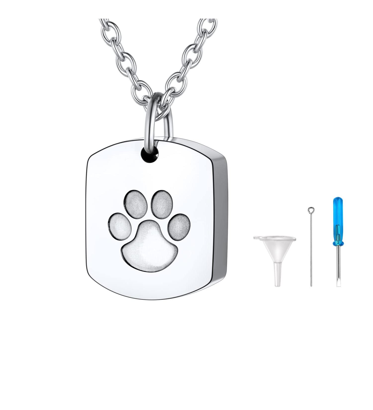 U7 Ladies Cremation Urn Necklace - Celtic Knot Dog Feet Wings & Crucifix | Stainless Steel Cylinder Pendant for Ashes - Memorial Jewelry for Men & Women - Buy Online on GoSupps.com