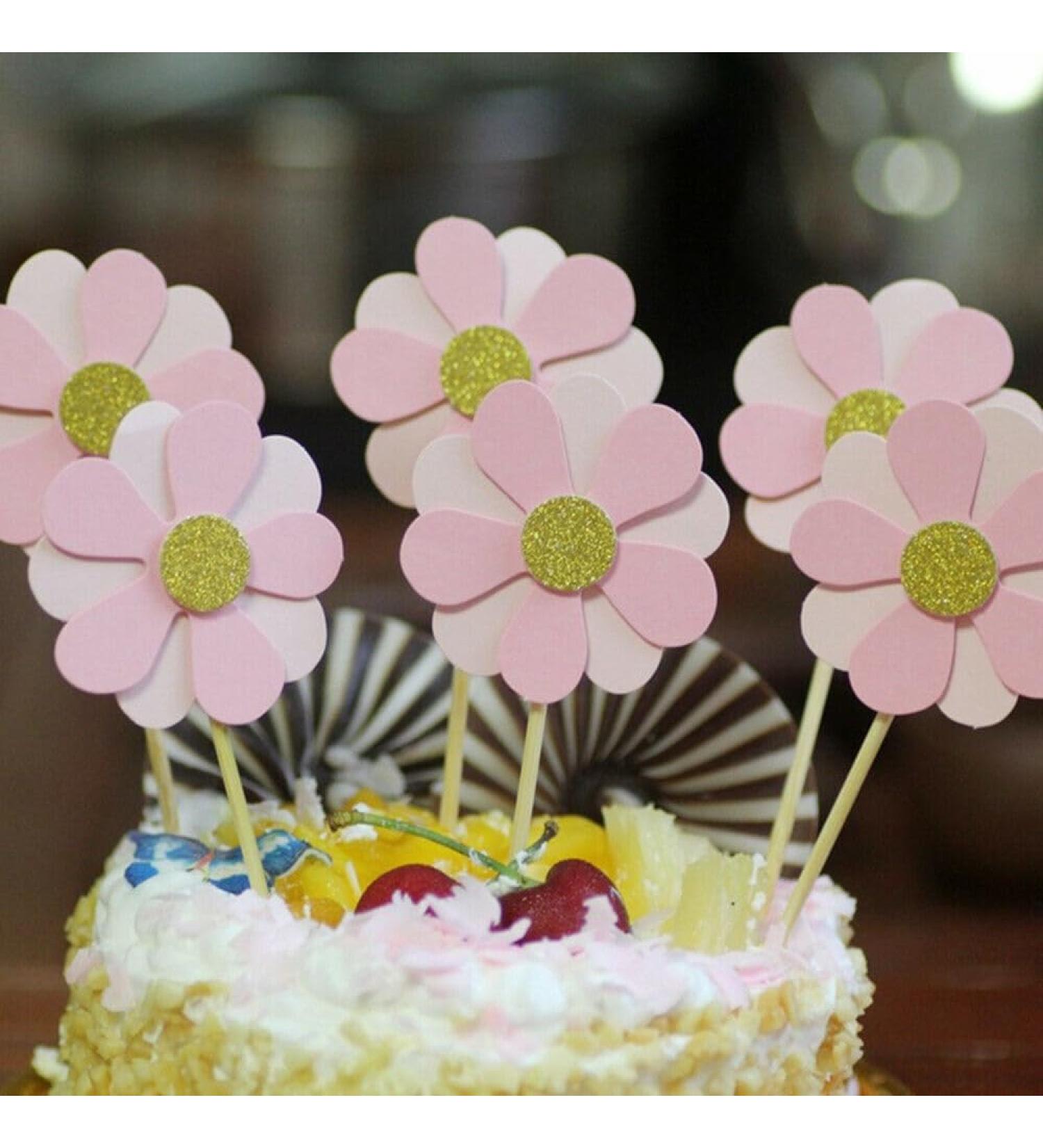 6PC Flicker Flower Petal Cake Toppers Pink dlhfr917 - Buy Online on GoSupps.com