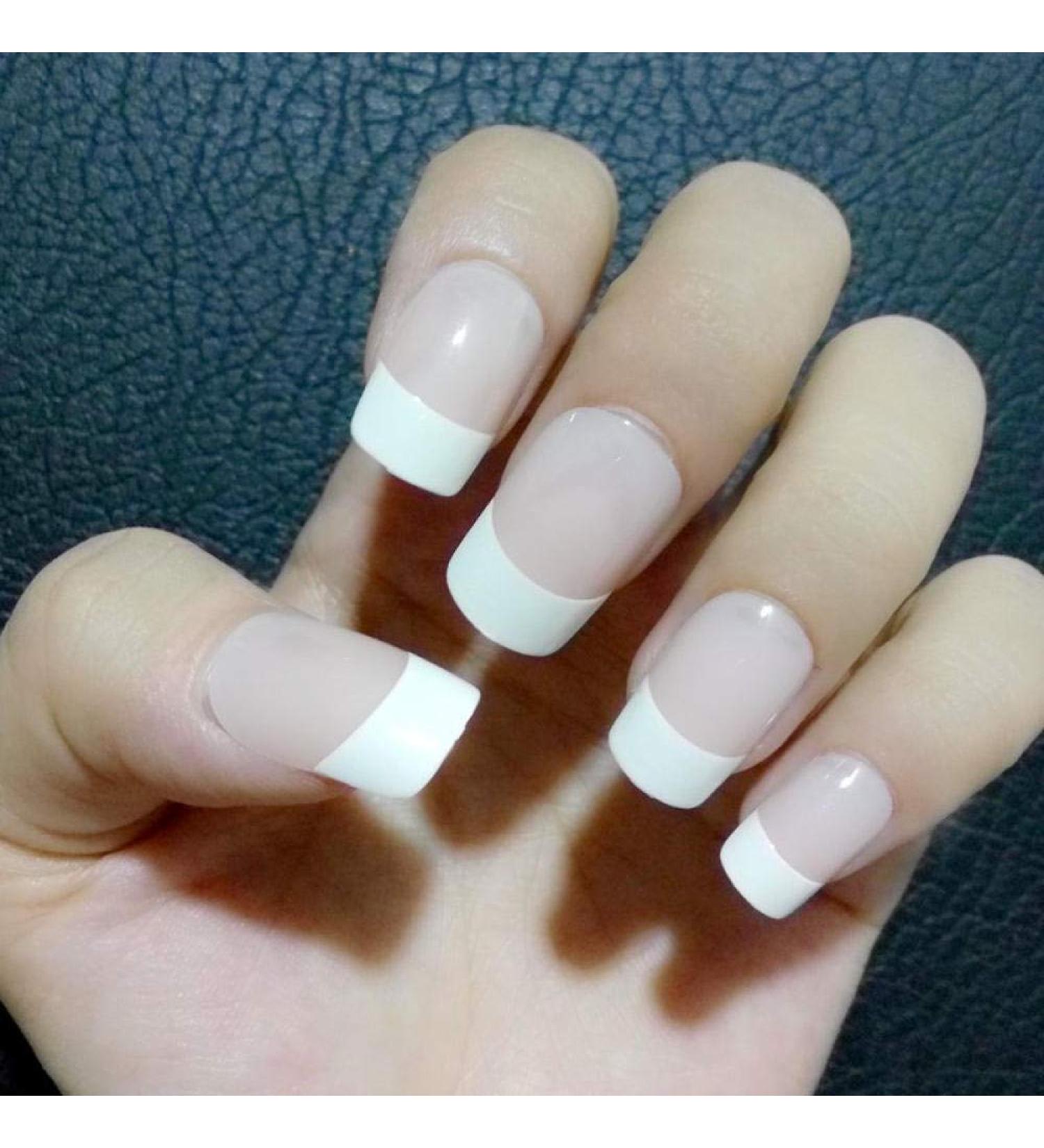 Hujl French Classic Artificial Nail Tips | Short Flat Natural Nails | 24 Manicure Set - International Shipping Available - Buy Online on GoSupps.com