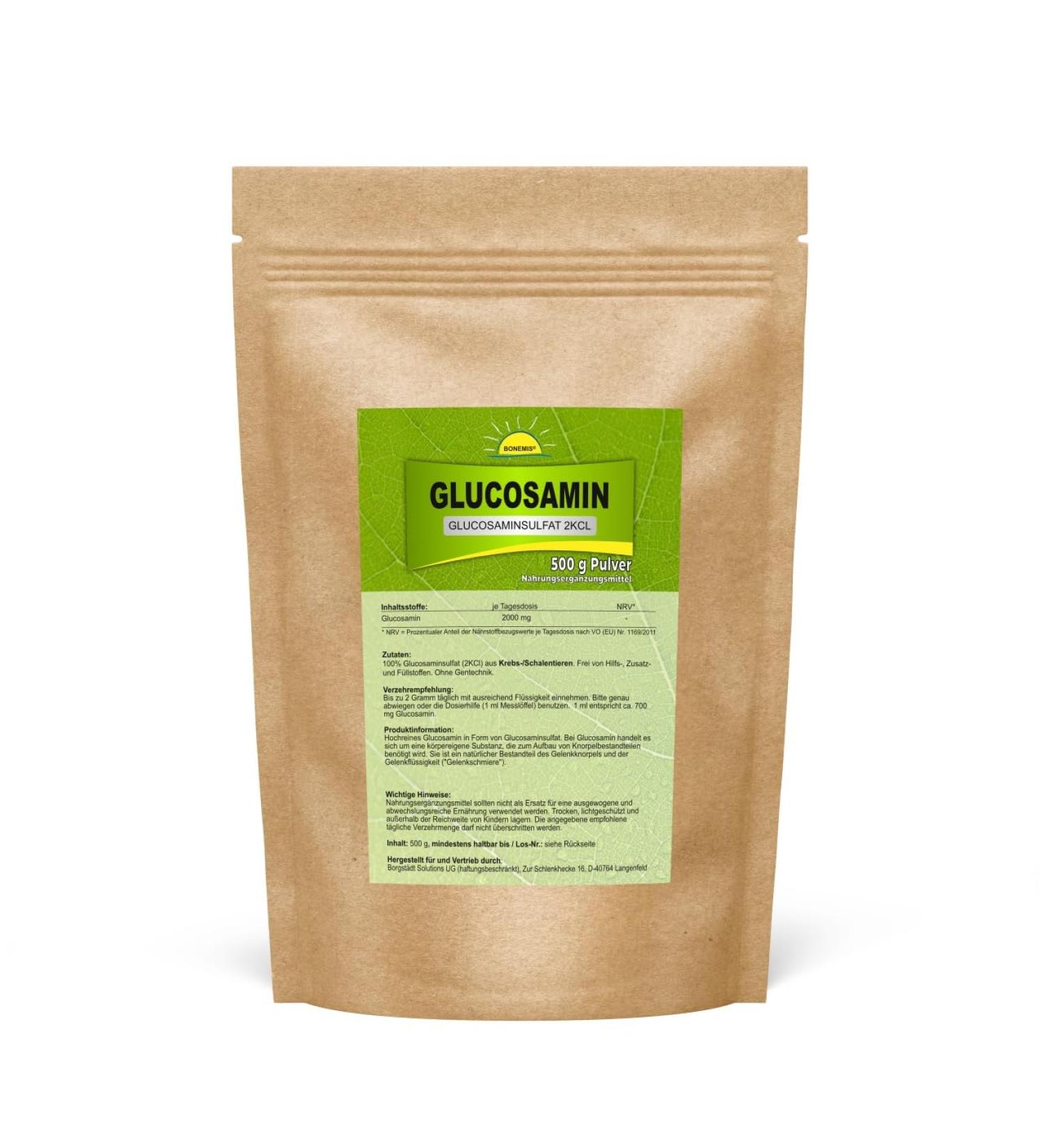 Bonemis Glucosamine powder 500 g in a bag premium quality without additives (Glucosamine sulfate 2KCl)