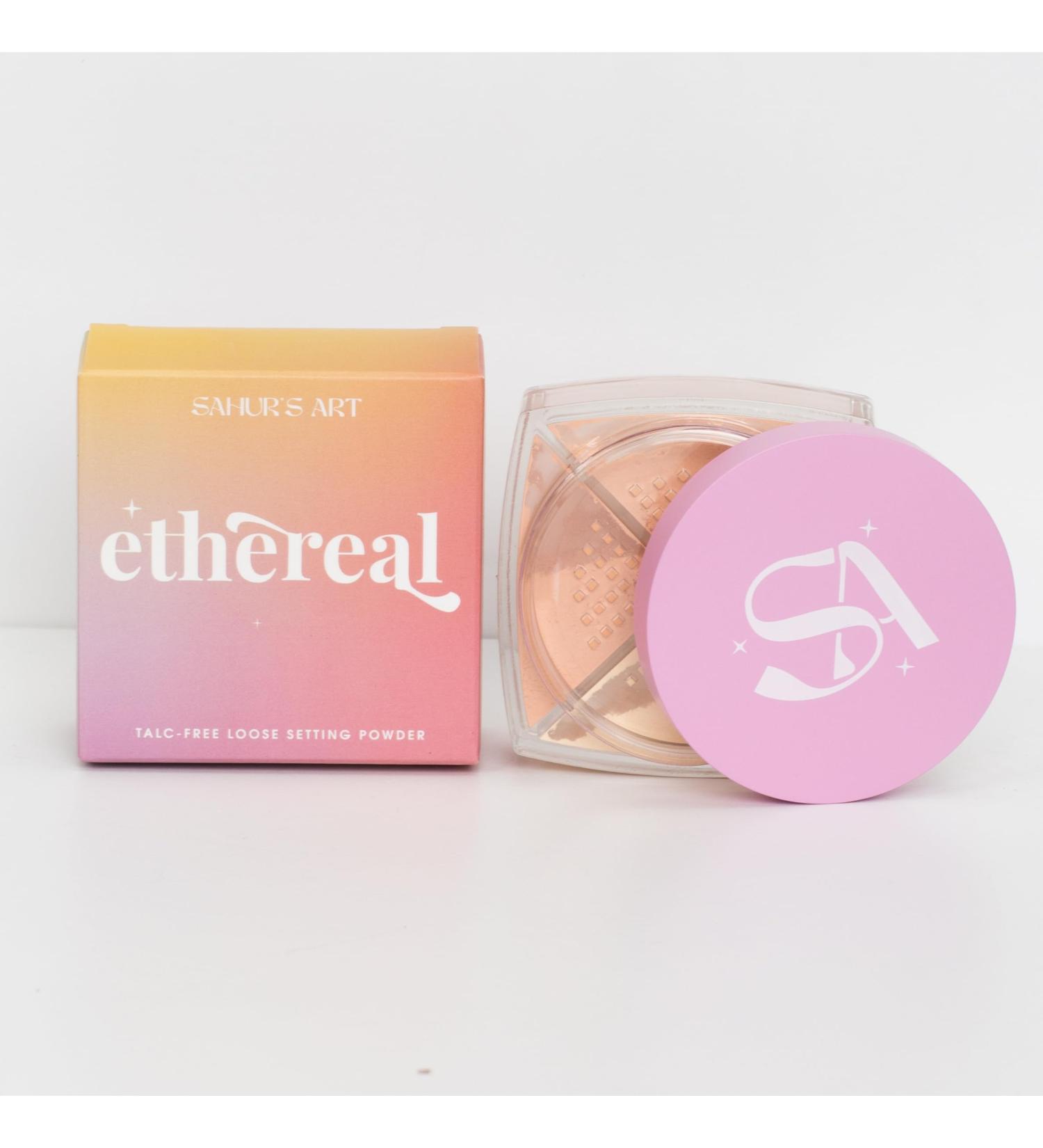 Sahur's Art Ethereal Loose Setting Powder in Peach for Setting Face with Powder Puff for Mattifying Smooth Pores Blurring