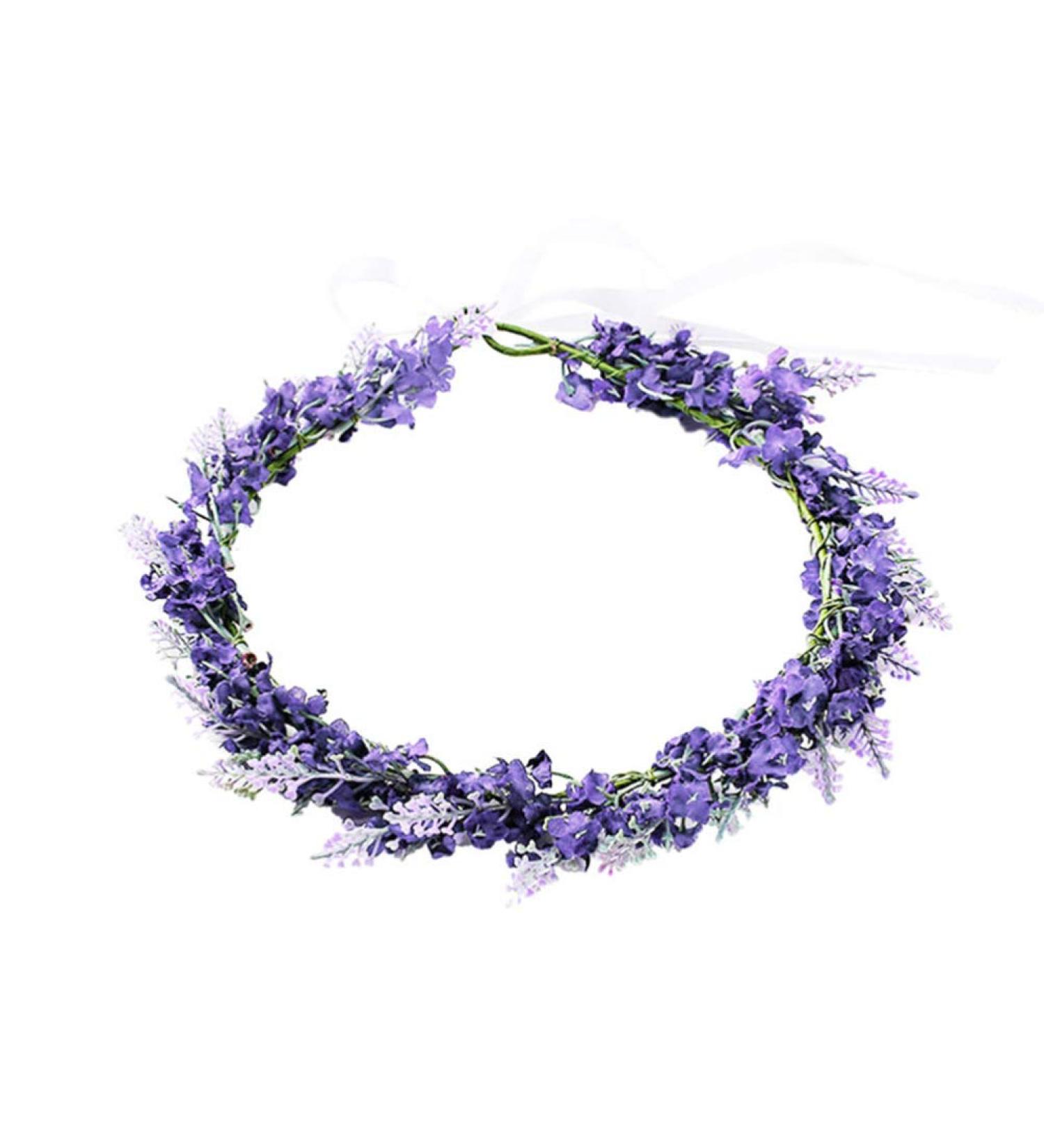 Lurrose Lavender Flower Crown Headpiece with Ribbon for Women - Perfect for Beach Wedding, Birthday Party and Vacation - Buy Online on GoSupps.com
