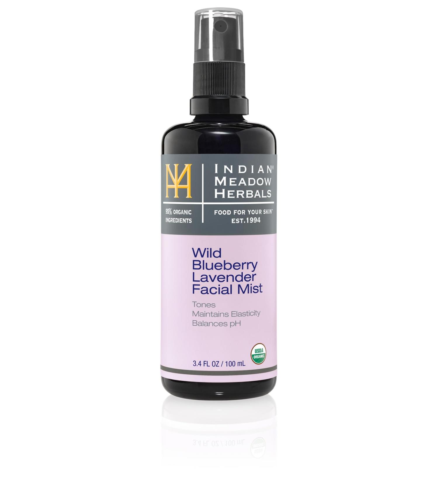 Indian Meadow Herbals Wild Blueberry Lavender Facial Mist (3.4oz) - pH Balancing Skin Prep Spray to Tone & Maintain Elasticity- USDA Certified Organic.