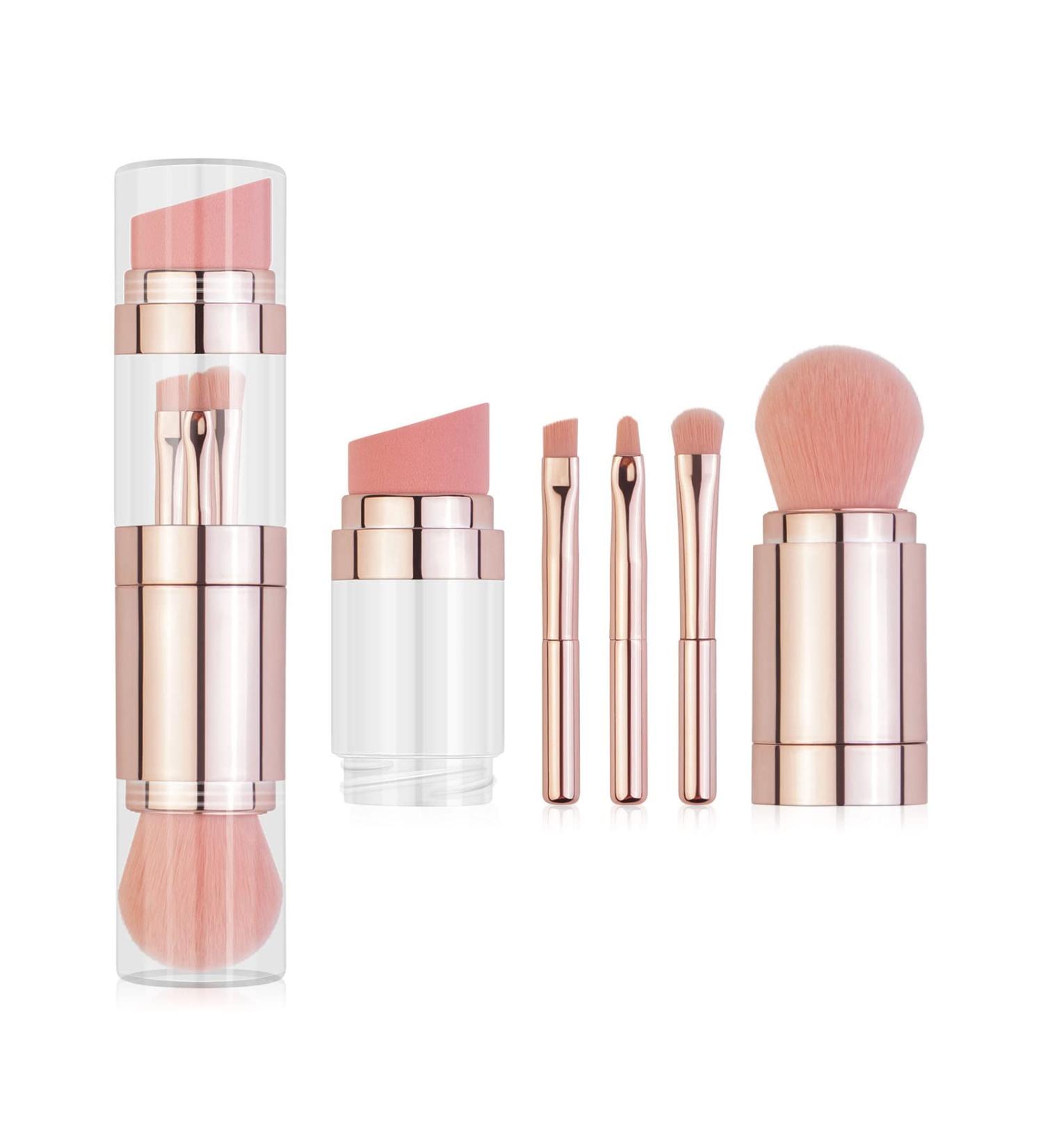 5 in 1 Makeup Brush Portable Electroplated Soft Hair Eyebrow Eyeshadow Brush for Office Lady (Electroplated Rose Gold) - Buy Online on GoSupps.com