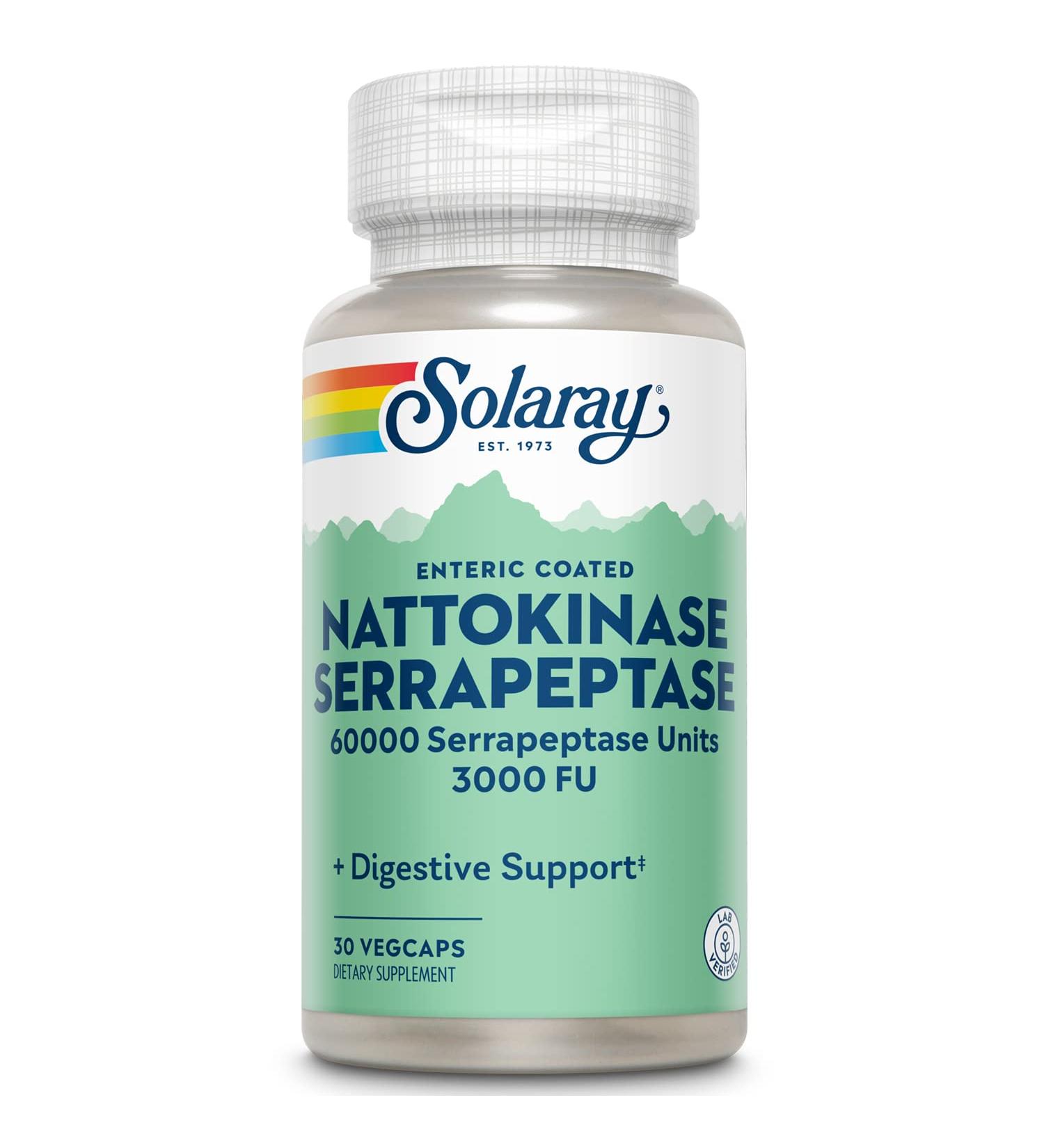 Solaray Nattokinase & Serrapeptase - 30 Vegetarian Capsules for Heart Health - Buy Online on GoSupps.com