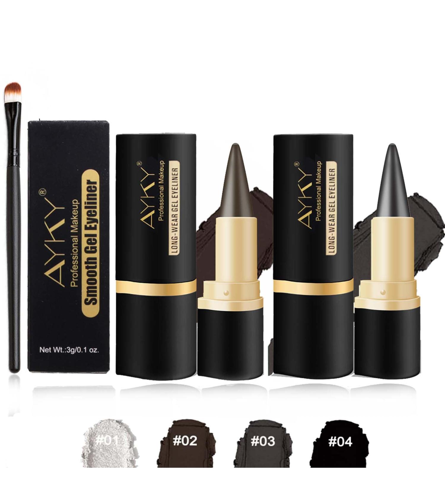 Ayky Long Wear Gel Eyeliner Natural Black Eyeliner Cream Waterproof Rationalu Gel Eyeliner Smokey Eyeshadow Palette Stick Smudge Proof Quick-Drying Matte Create Statement Eye Look (#02+#03) - Buy Online on GoSupps.com