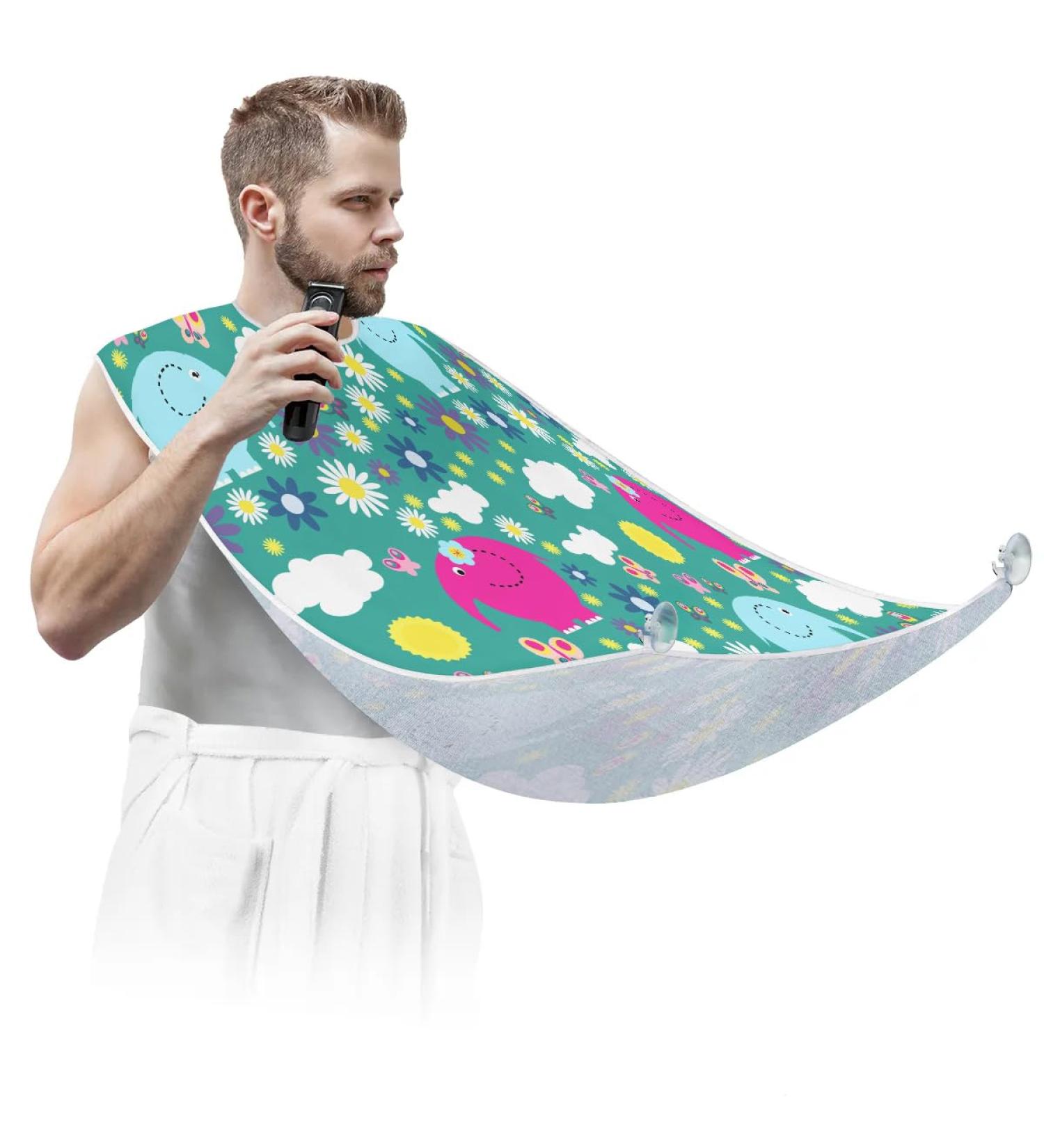 Elephant Daisy Butterfly Beard Bib Apron - Non-Stick Waterproof Hair Catcher for Men | Perfect Grooming Gift with Suction Cups - Buy Online on GoSupps.com