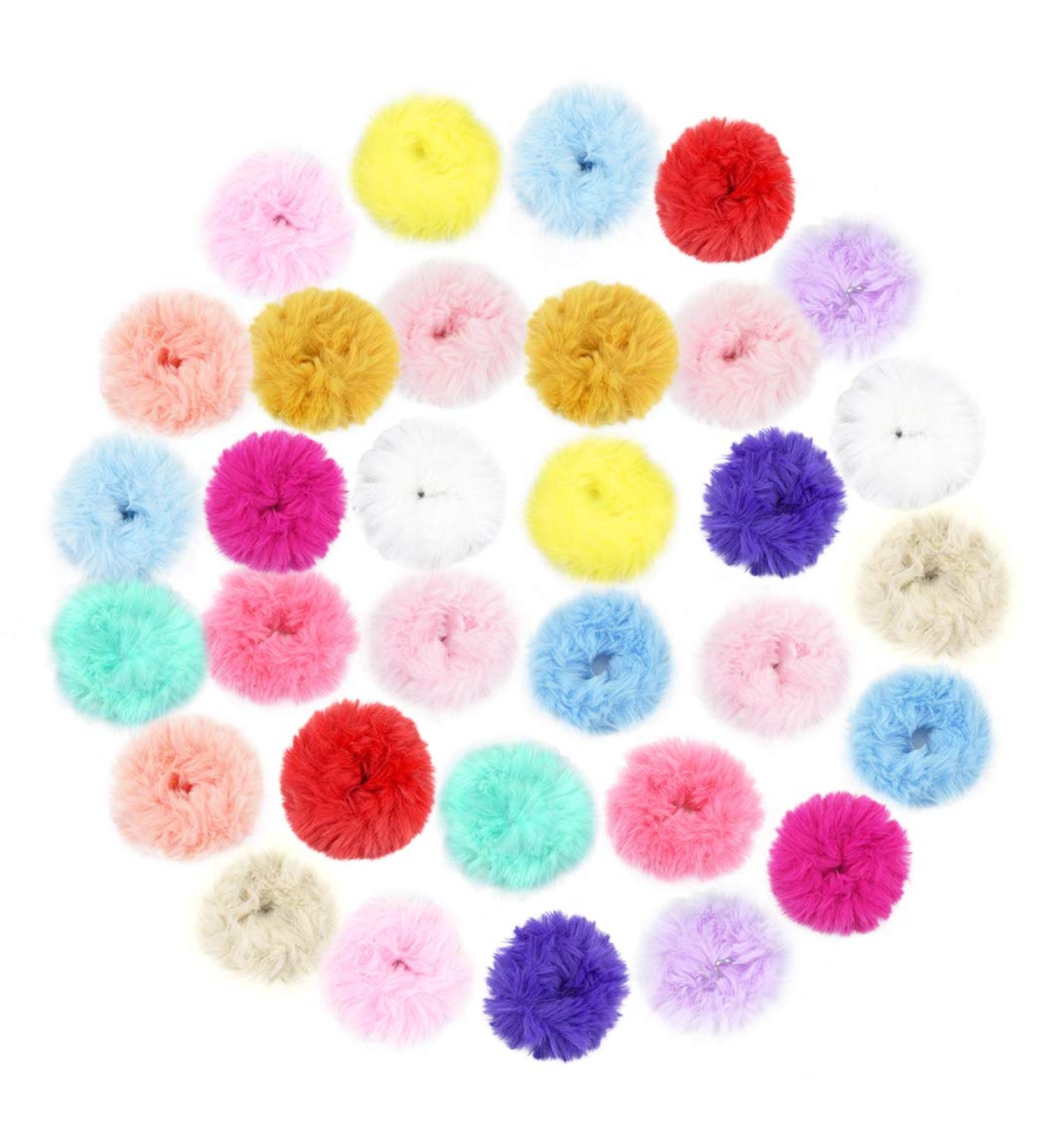 Faux Fur Hair Scrunchies Set - 32PCS Fuzzy Hair Ties & Accessories for Women and Girls - Buy Online on GoSupps.com