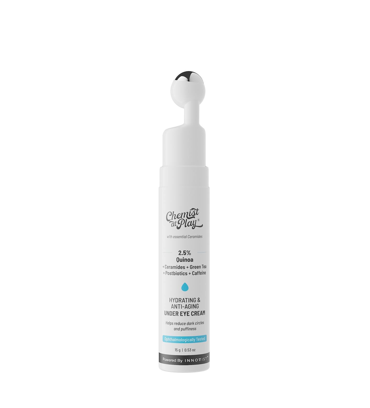 Revitalizing Under Eye Cream - Reduce Dark Circles & Puffiness | 100% Vegan | Plant-Based Ceramides & Cooling Roller - 15g - Buy Online on GoSupps.com