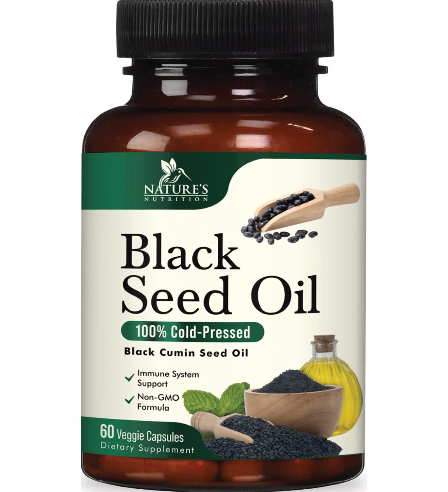 Premium Cold-Pressed Black Seed Oil Capsules 1000mg - Immune & Brain Support - Non-GMO - 60 Count - Buy Online on GoSupps.com