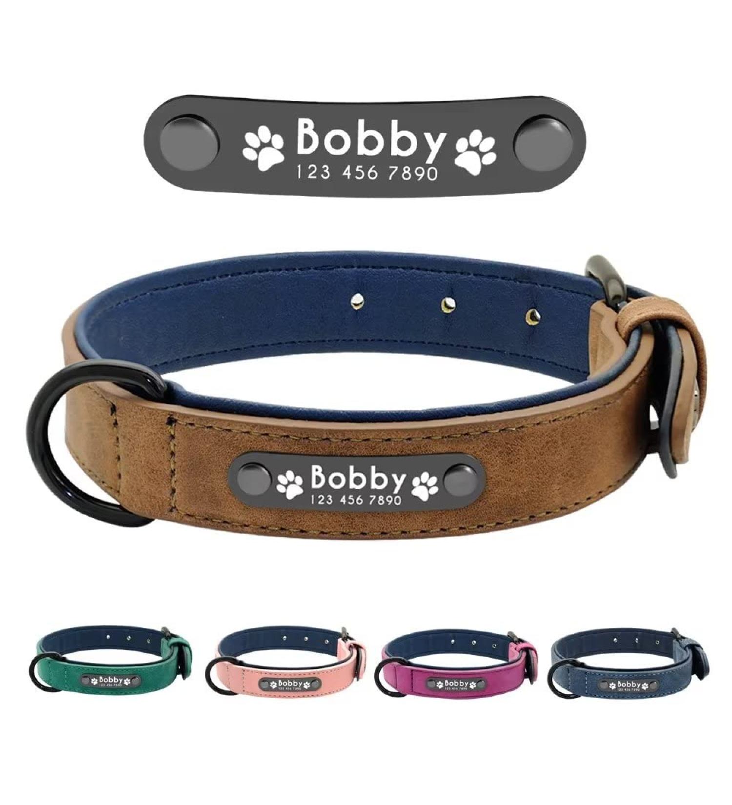 Personalized Didog Soft Padded Leather Dog Collar with Engraved Name Tag - Perfect for Small & Medium Dogs | Custom Size XL (40-50 cm) - Brown - Buy Online on GoSupps.com
