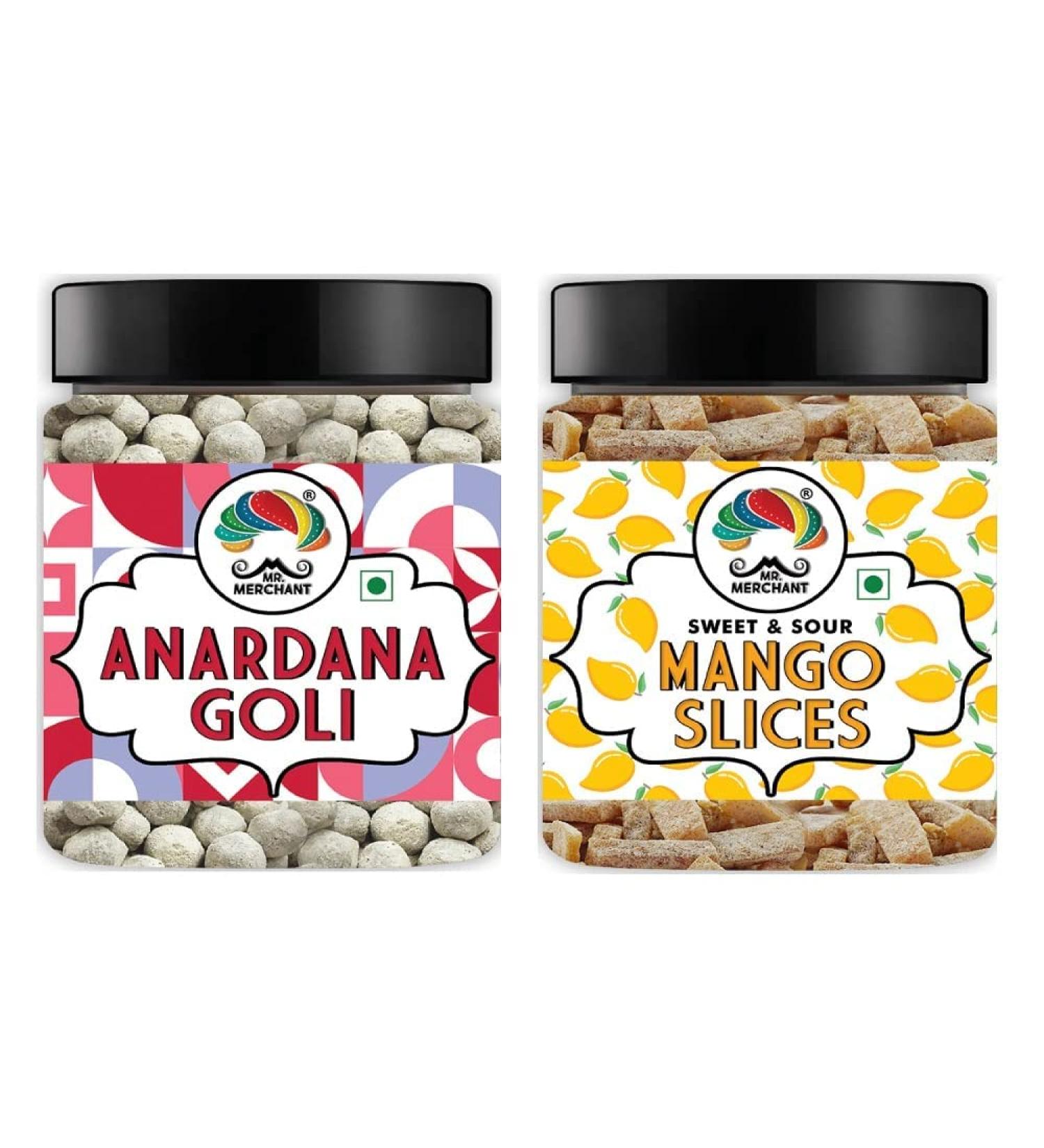 Mr. Merchant Pachak Anardana Goli Churan (300g) & Mango Slice (300g) Mouth Freshener Digestive After-Meal Mukhwas Combo (Pack of 2) _Packing May Vary - Buy Online on GoSupps.com