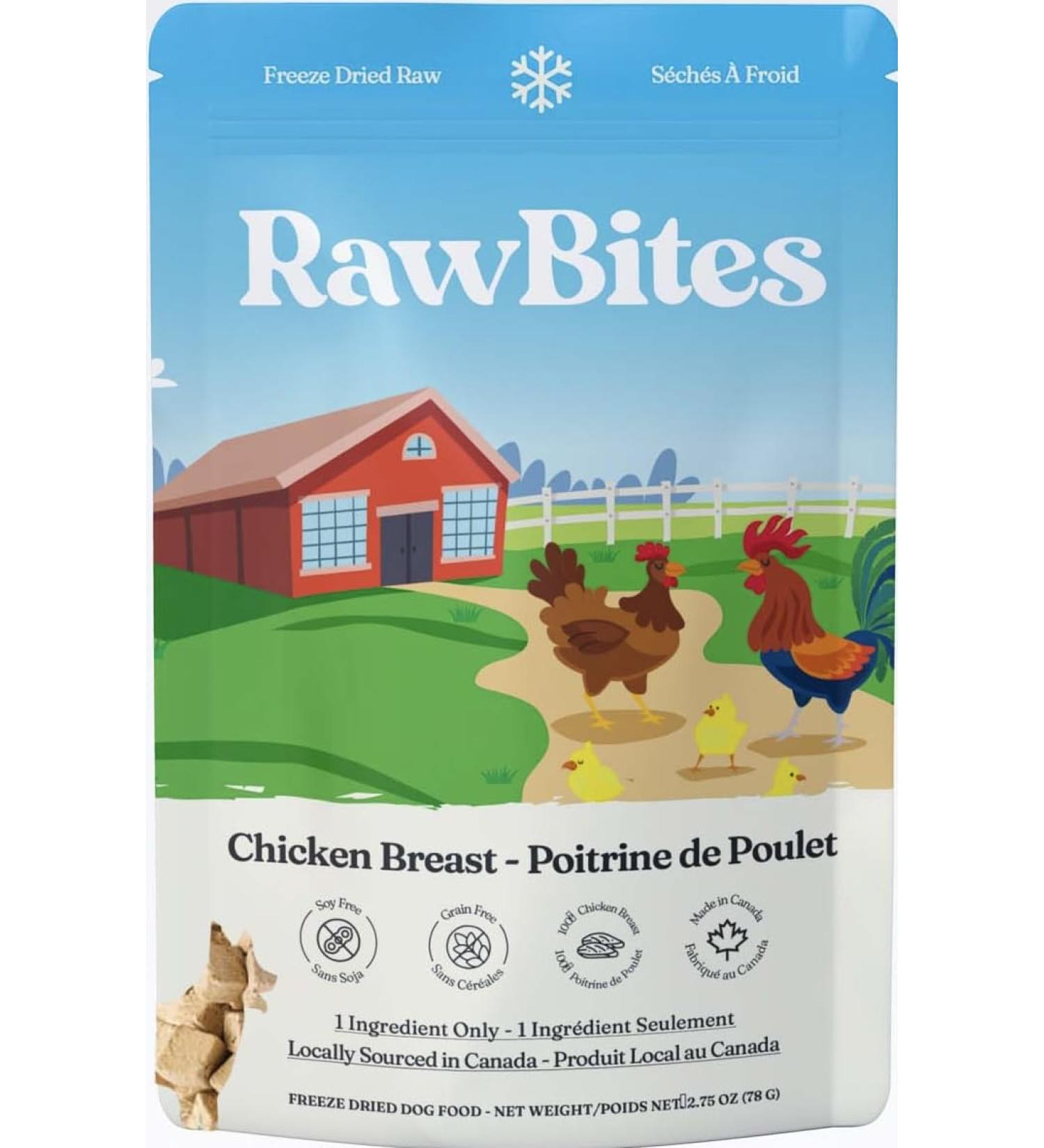 RawBites Freeze Dried Raw Dog Treats | Soy Free Grain Free Locally Sourced and Made in Canada Chicken Breast Dog Treats (78g/2.75oz Chicken Breast) - Buy Online on GoSupps.com